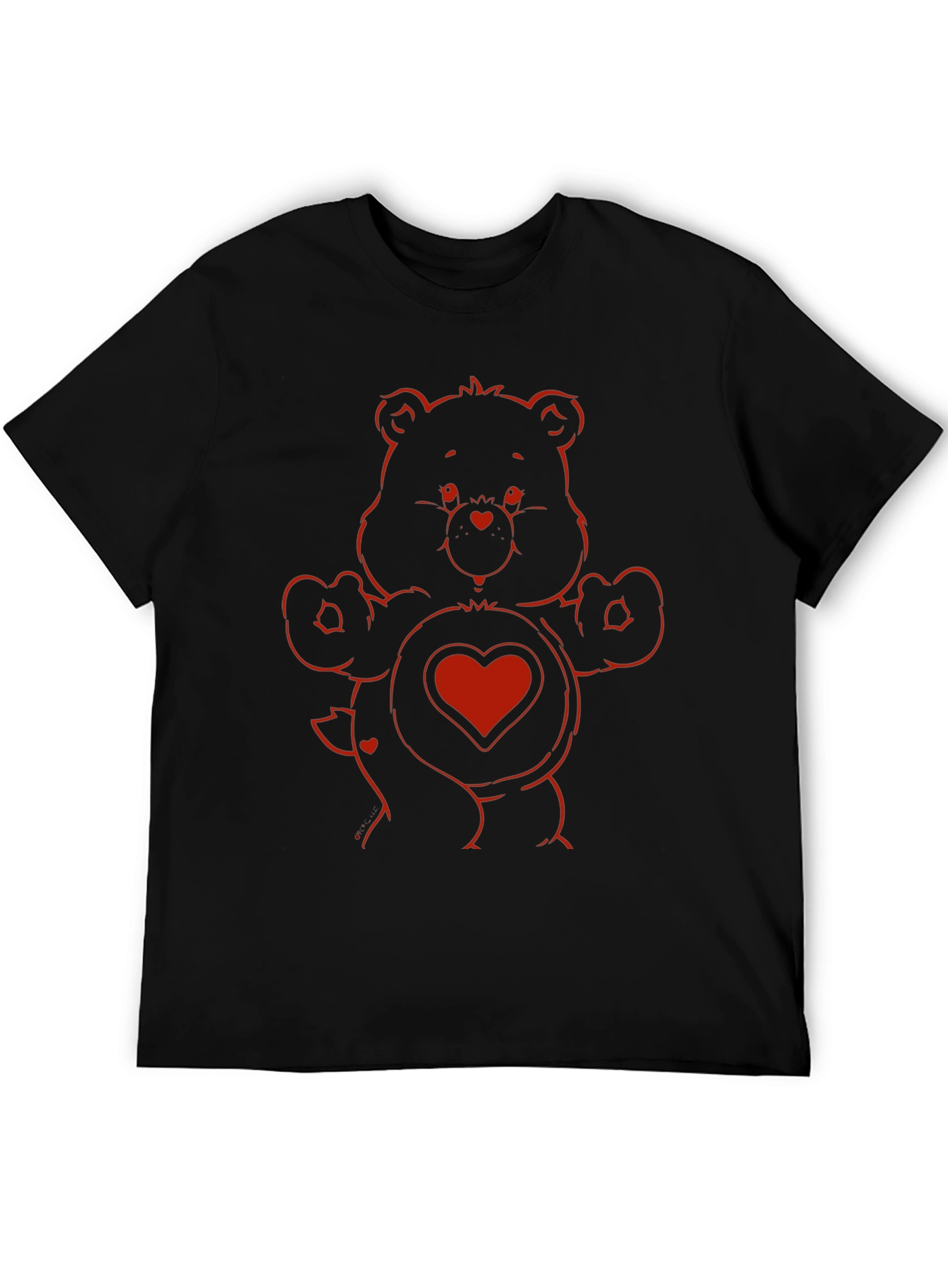Red Bear Heart Graphic Black T-Shirt