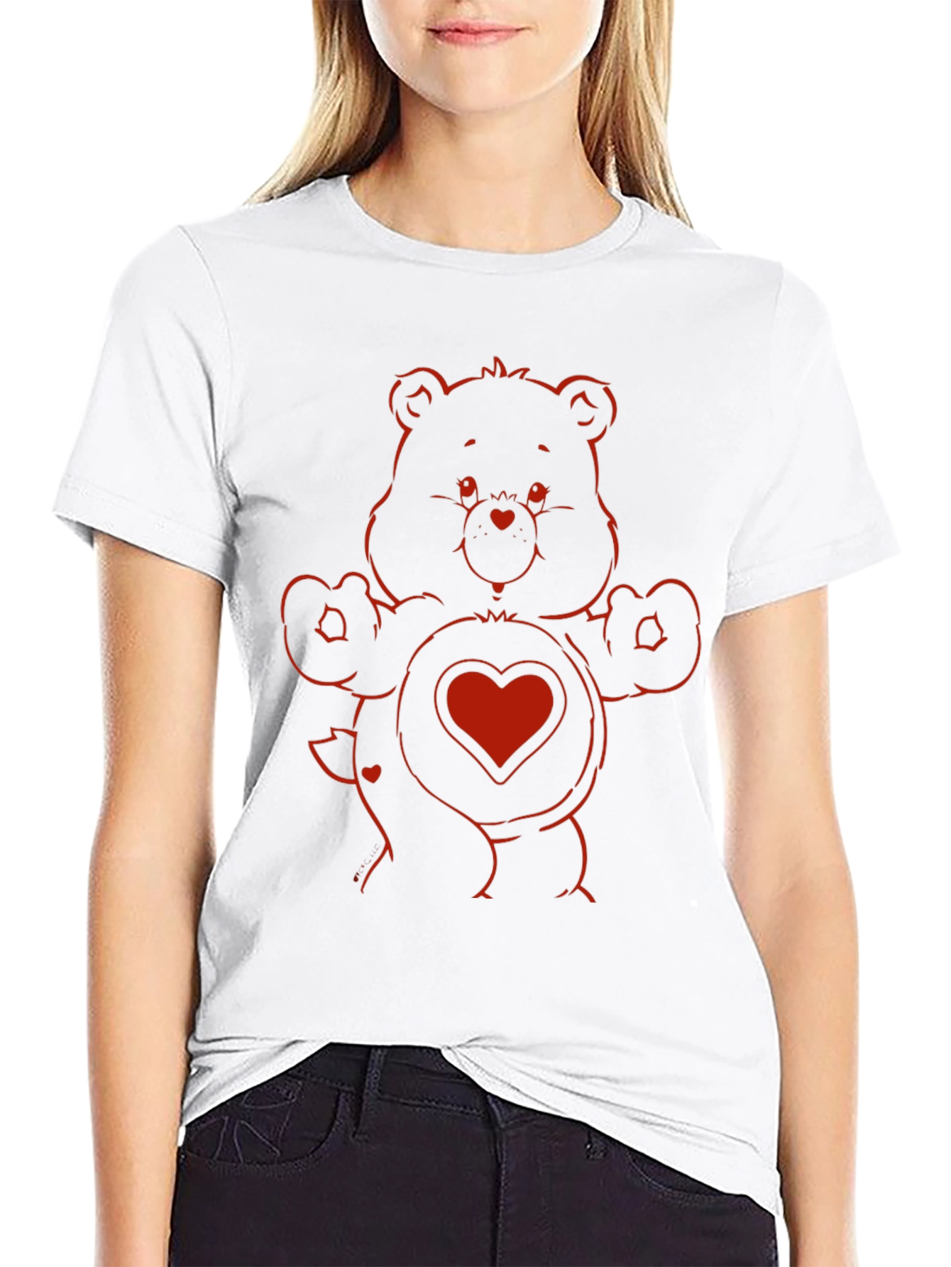 Red Bear Heart Graphic Black T-Shirt