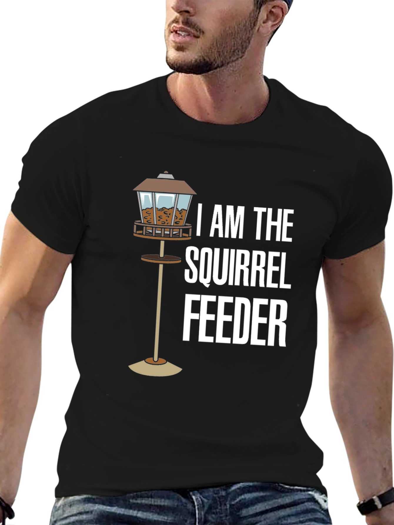 Squirrel Feeder T-Shirt - Black Cotton Tee