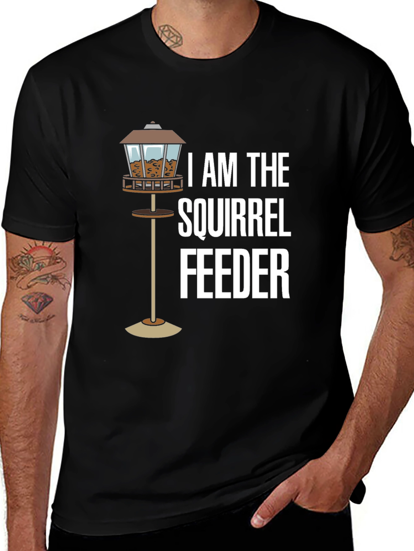 Squirrel Feeder T-Shirt - Black Cotton Tee