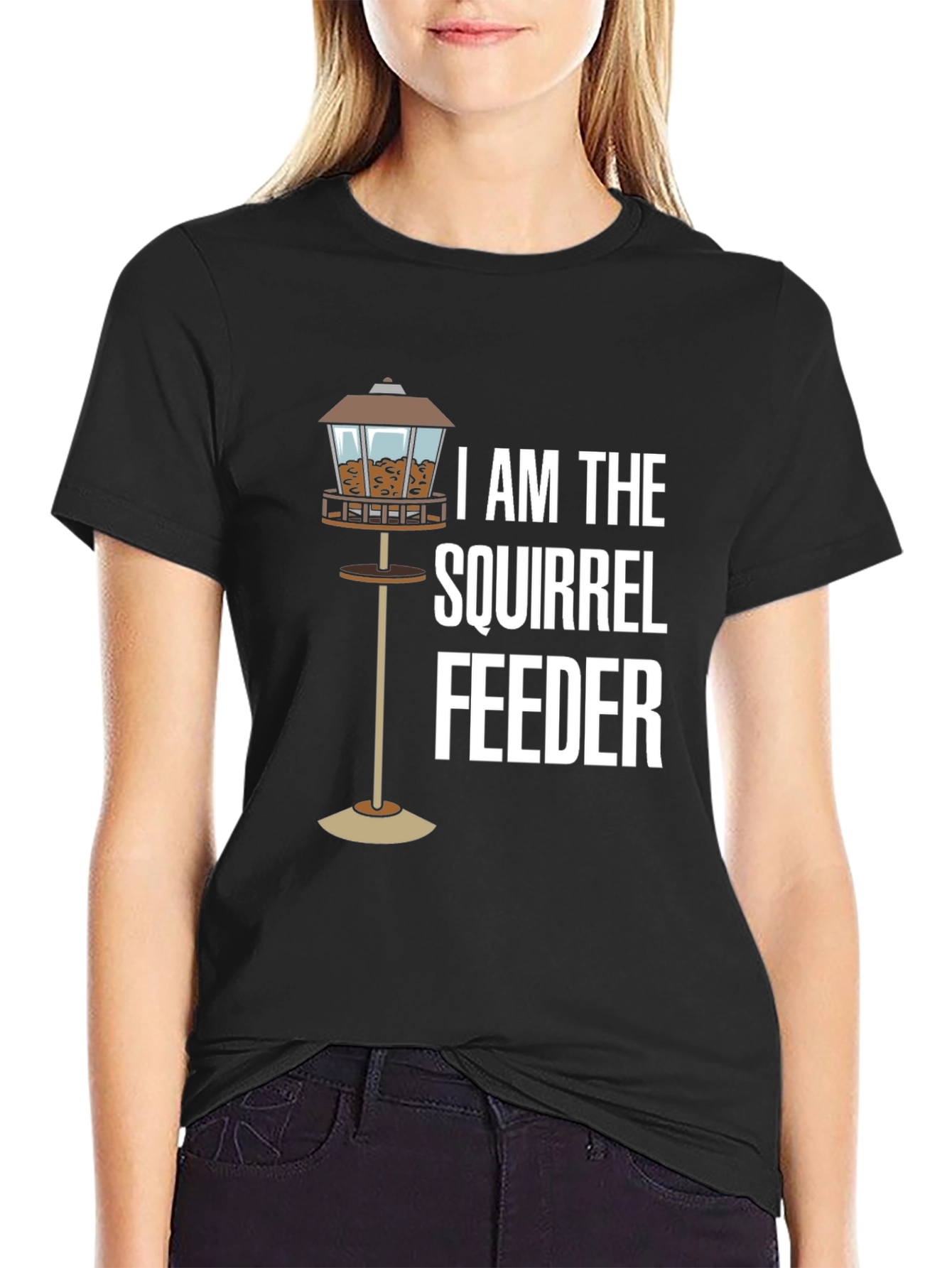 Squirrel Feeder T-Shirt - Black Cotton Tee