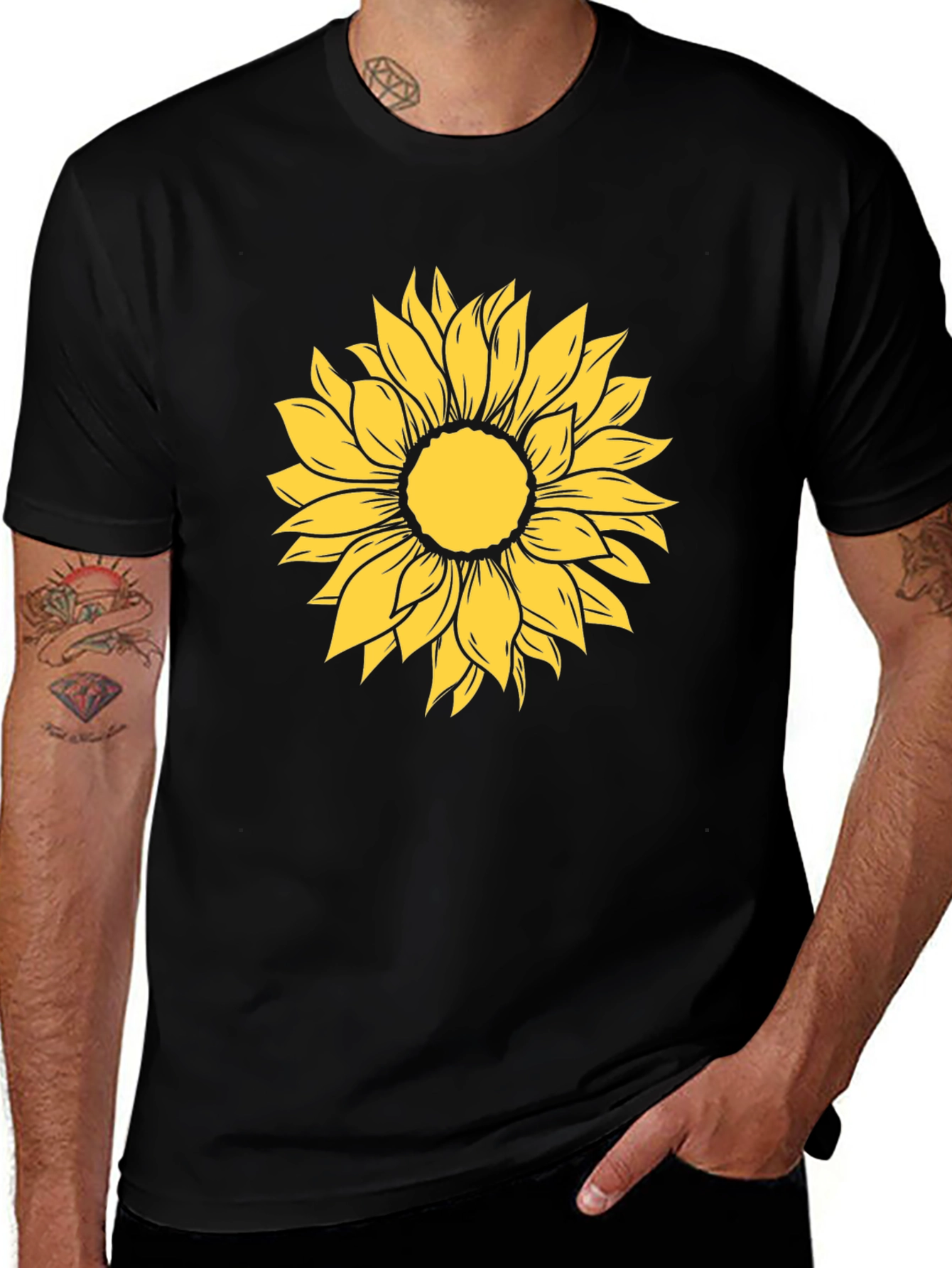 Sunflower Graphic Print Black T-Shirt
