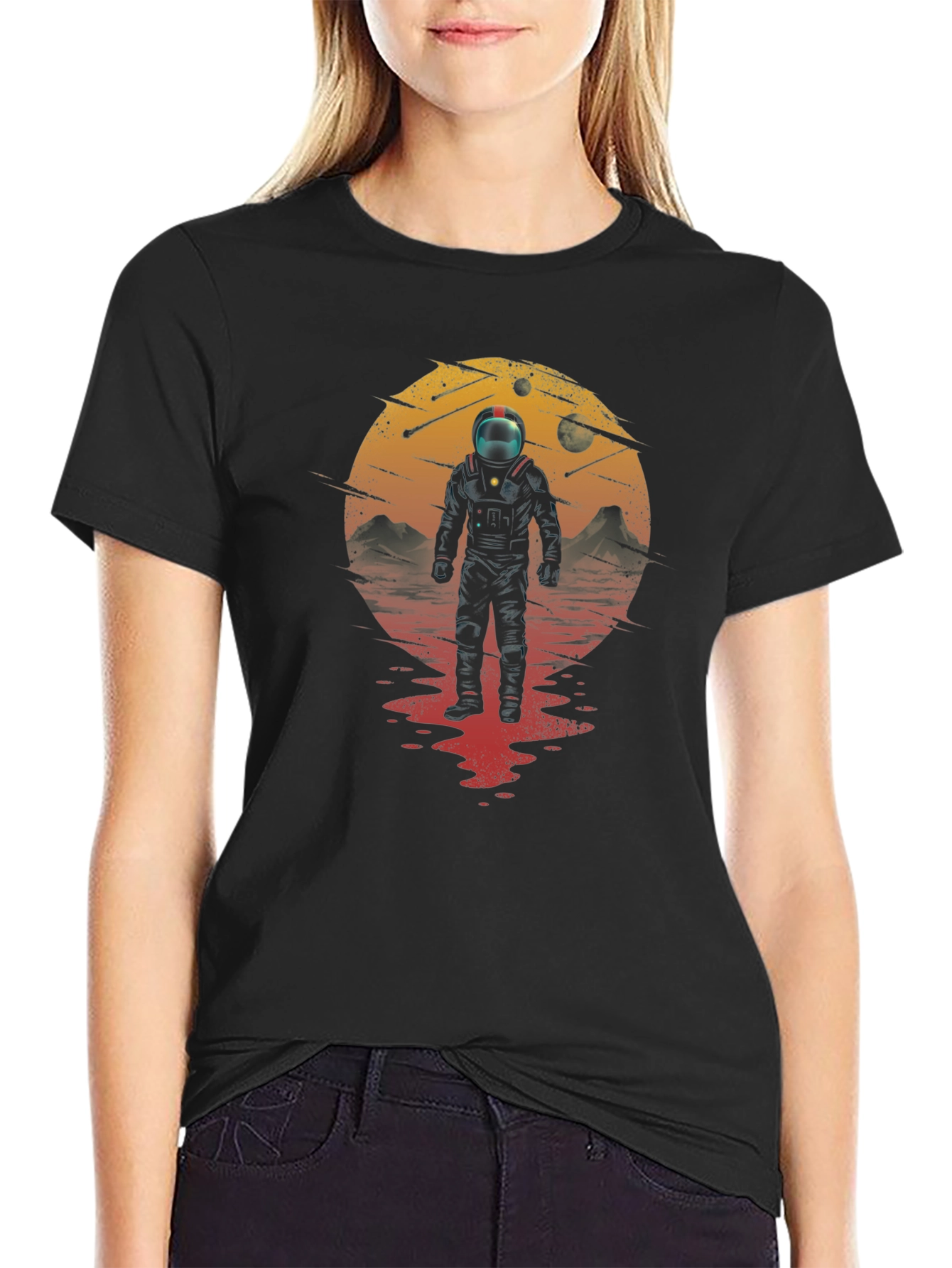 Astronaut on Mars Graphic Black T-Shirt