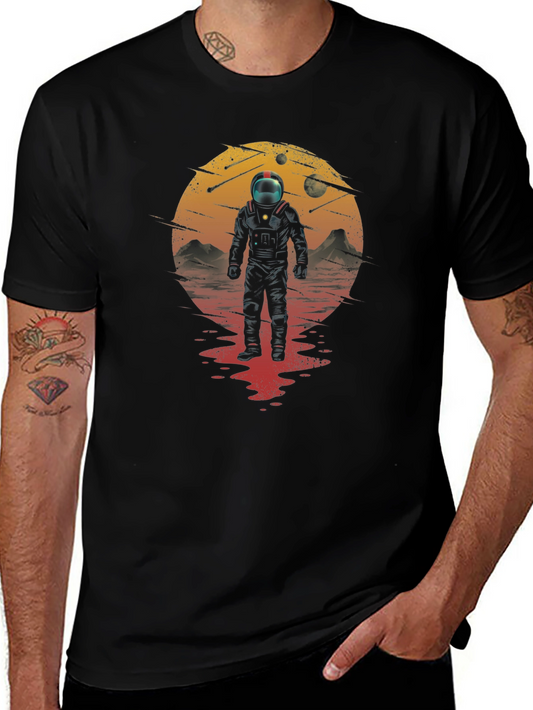 Astronaut on Mars Graphic Black T-Shirt