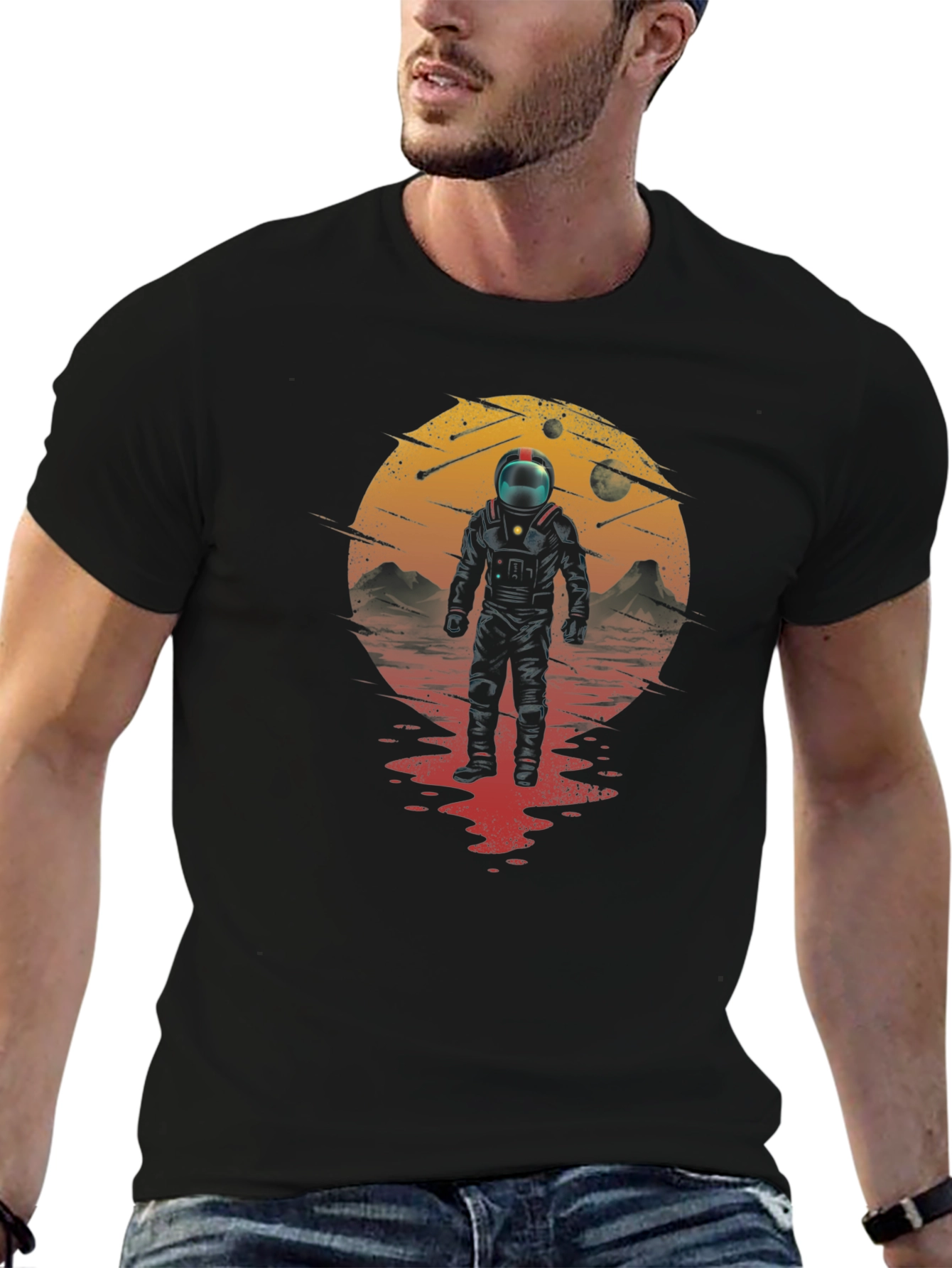 Astronaut on Mars Graphic Black T-Shirt