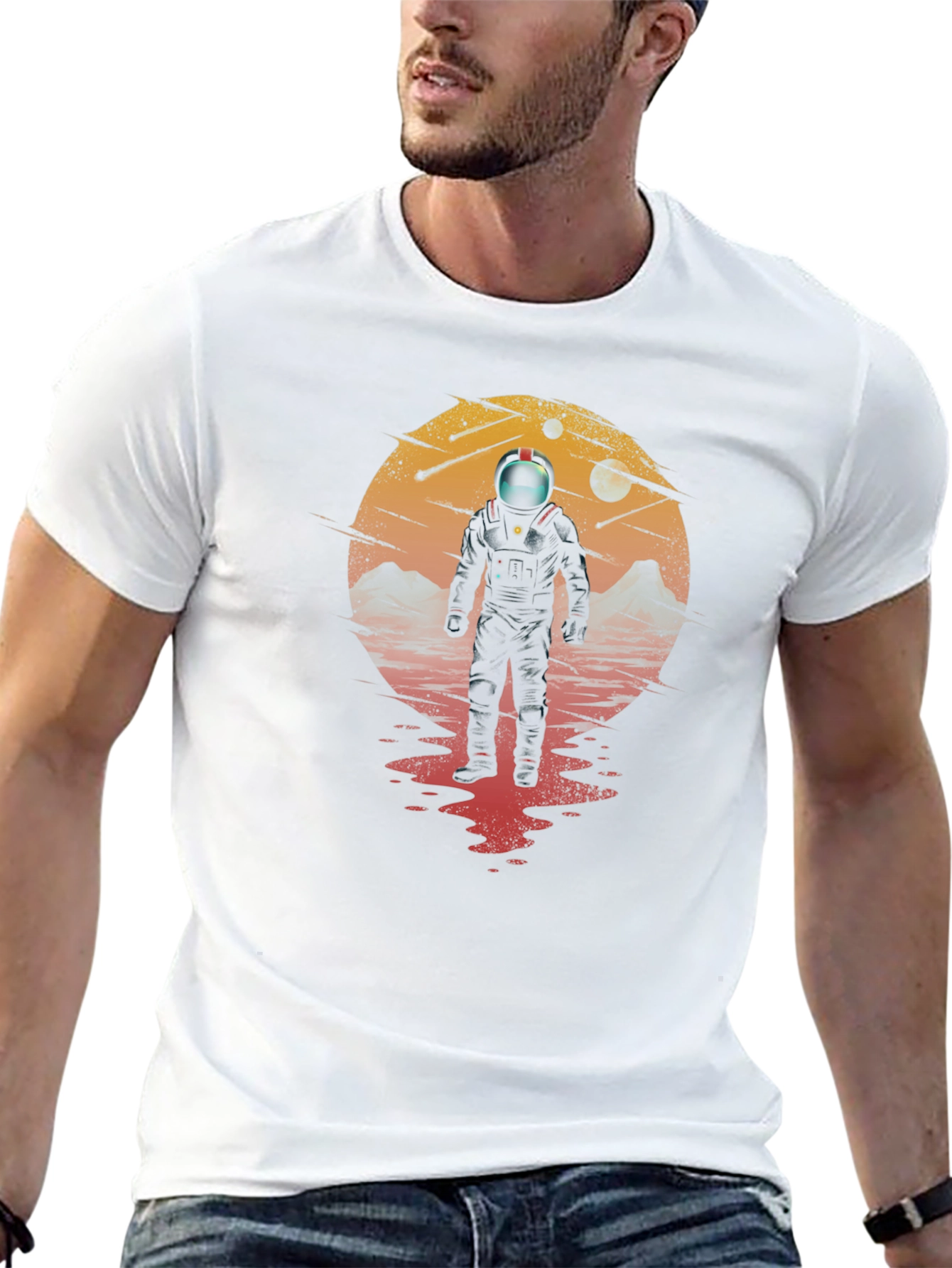 Astronaut on Mars Graphic Black T-Shirt
