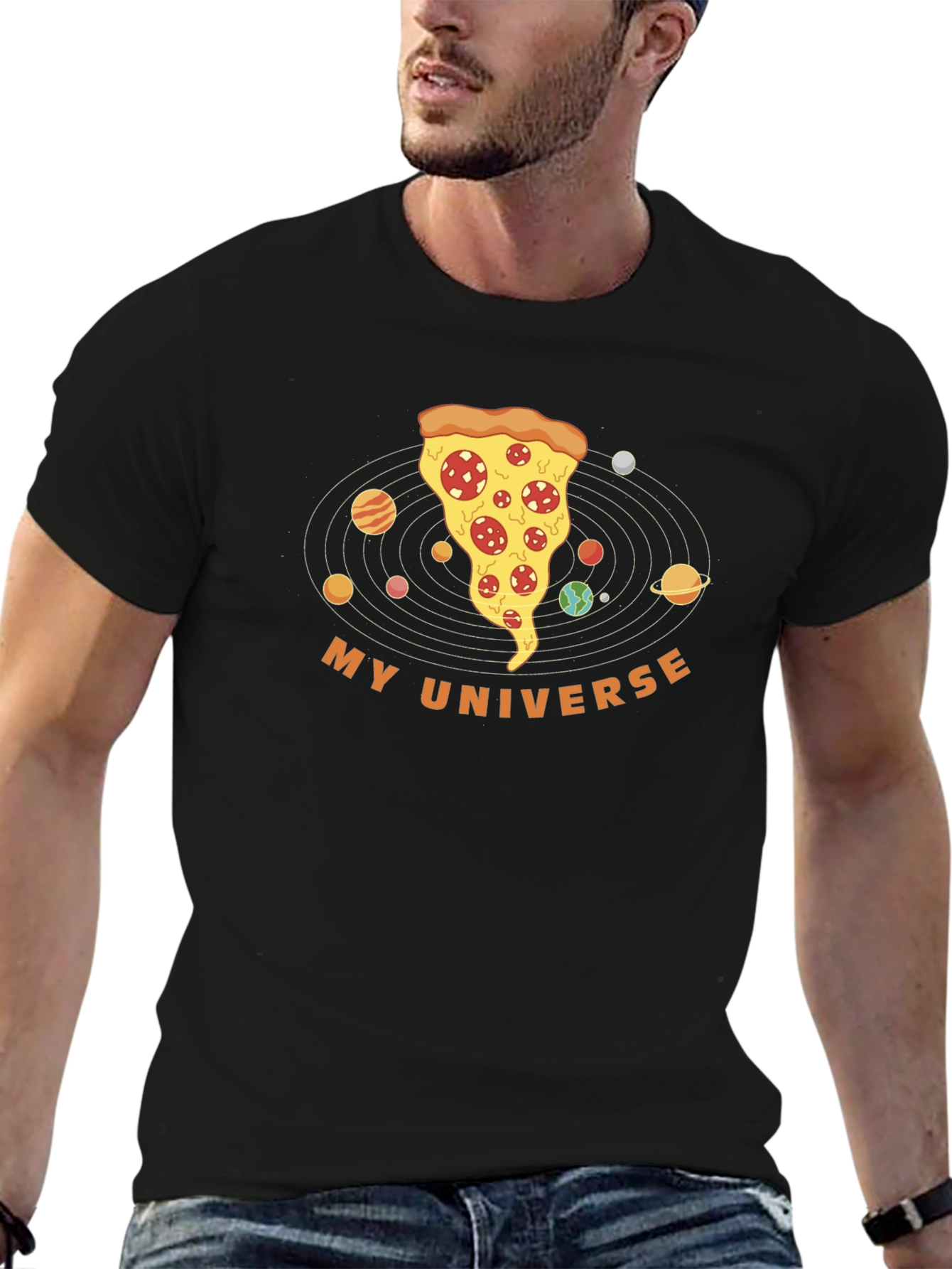 Pizza Universe Graphic Tee - Black Cotton Blend