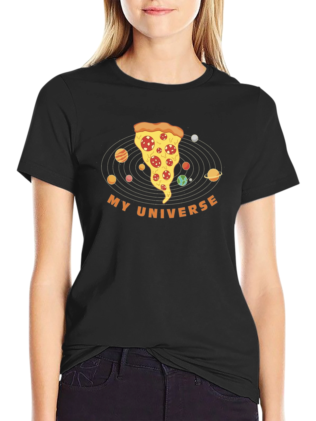 Pizza Universe Graphic Tee - Black Cotton Blend