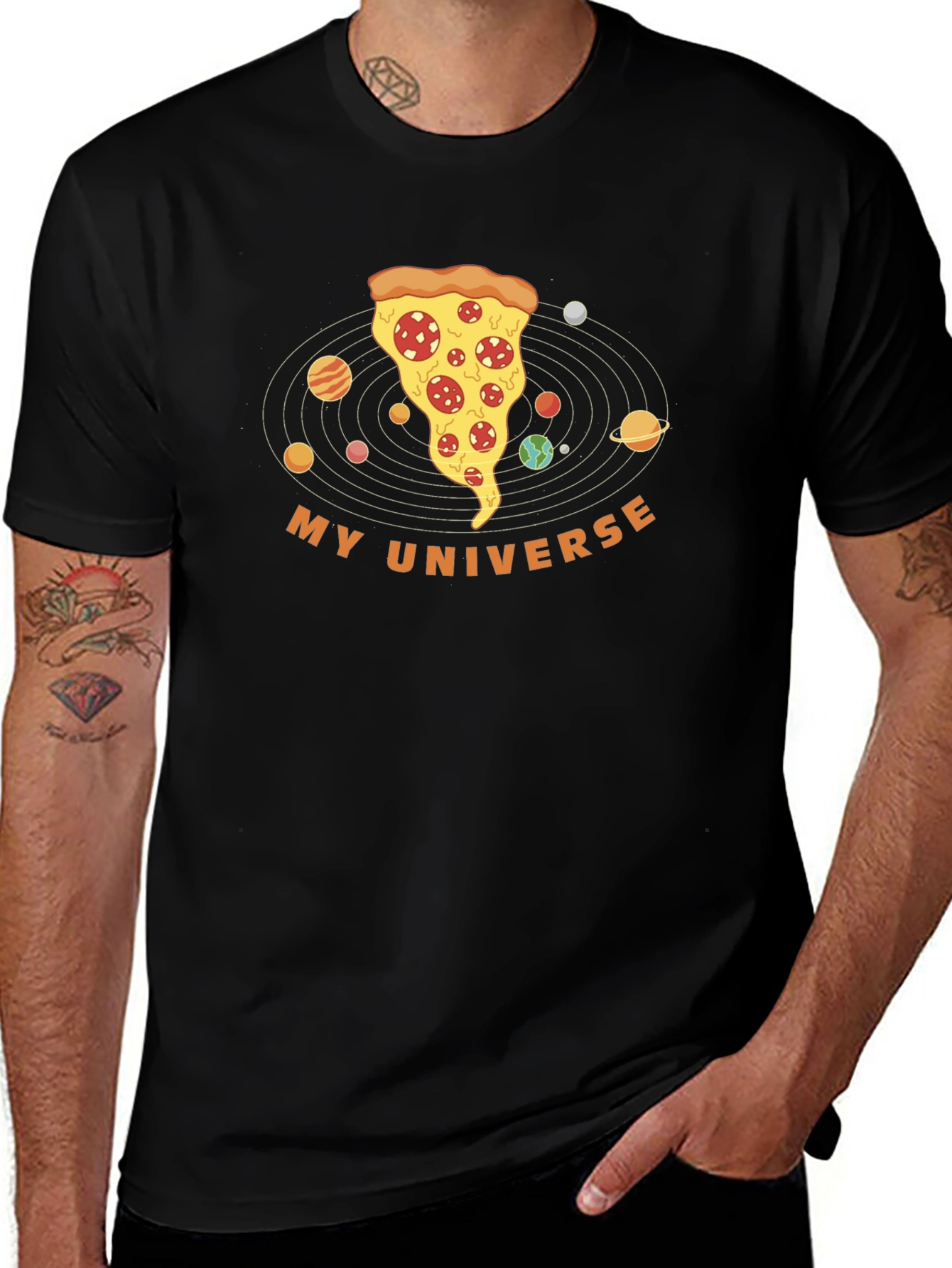 Pizza Universe Graphic Tee - Black Cotton Blend