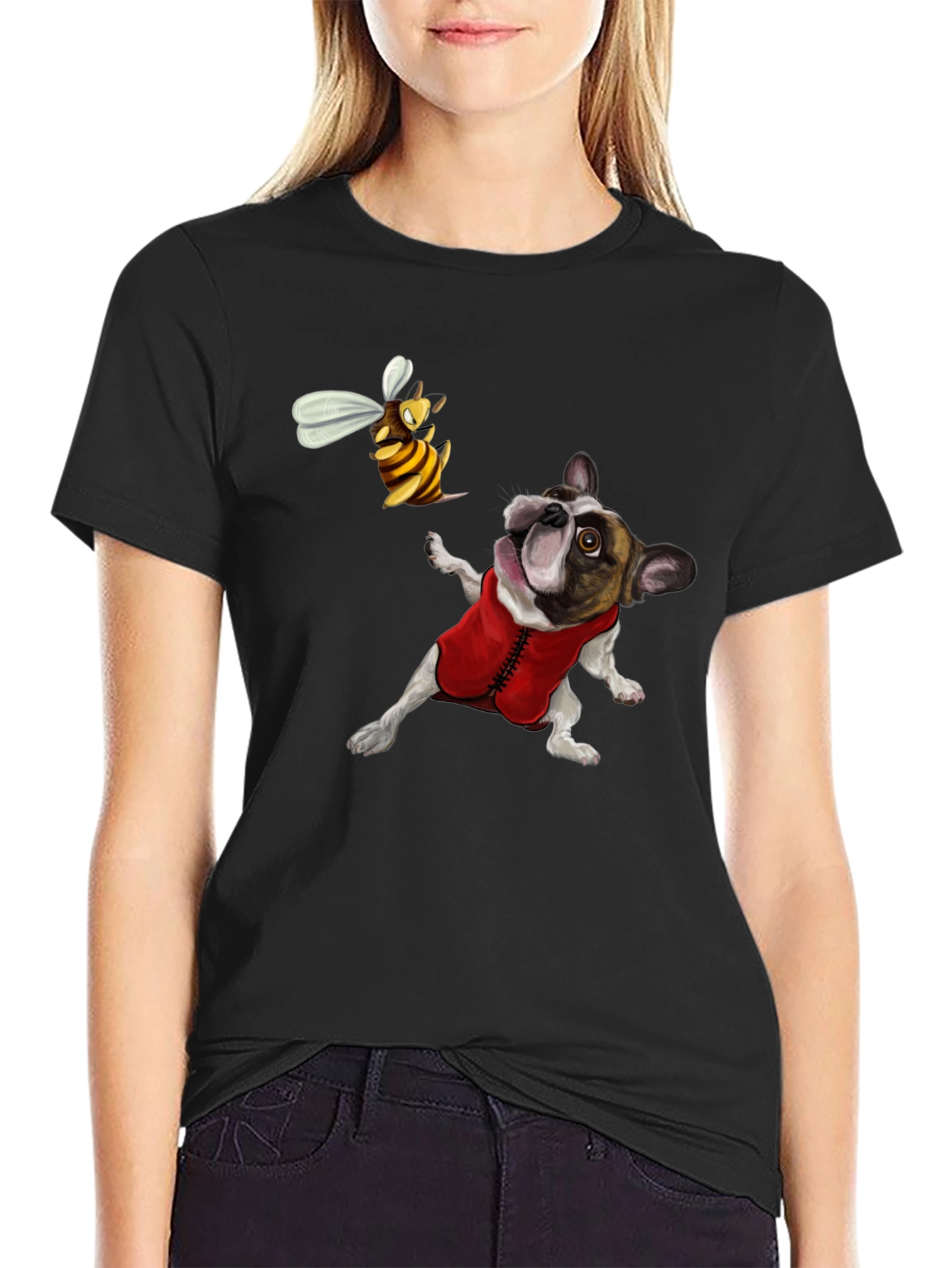 Dog & Bee Graphic Tee - Novelty T-Shirt