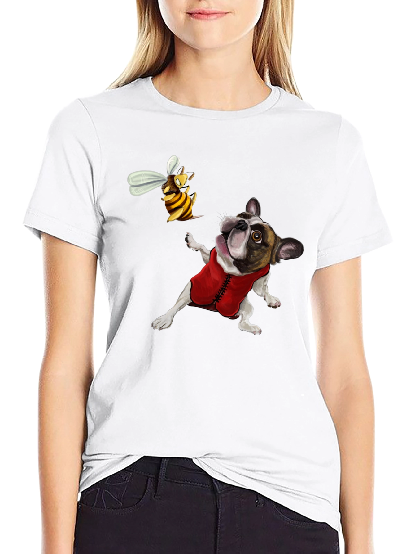 Dog & Bee Graphic Tee - Novelty T-Shirt