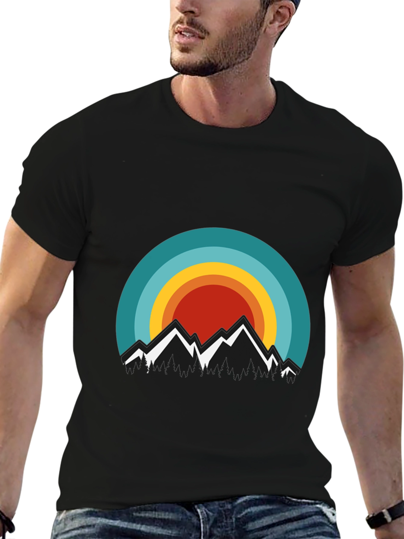 Mountain Sunset Graphic Tee - Stylish Black T-Shirt