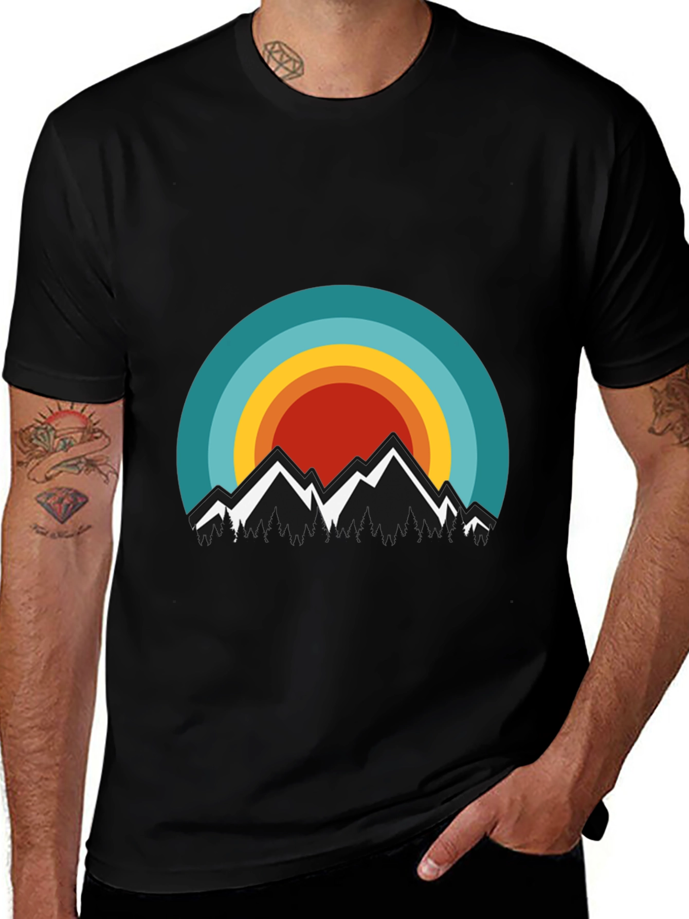 Mountain Sunset Graphic Tee - Stylish Black T-Shirt