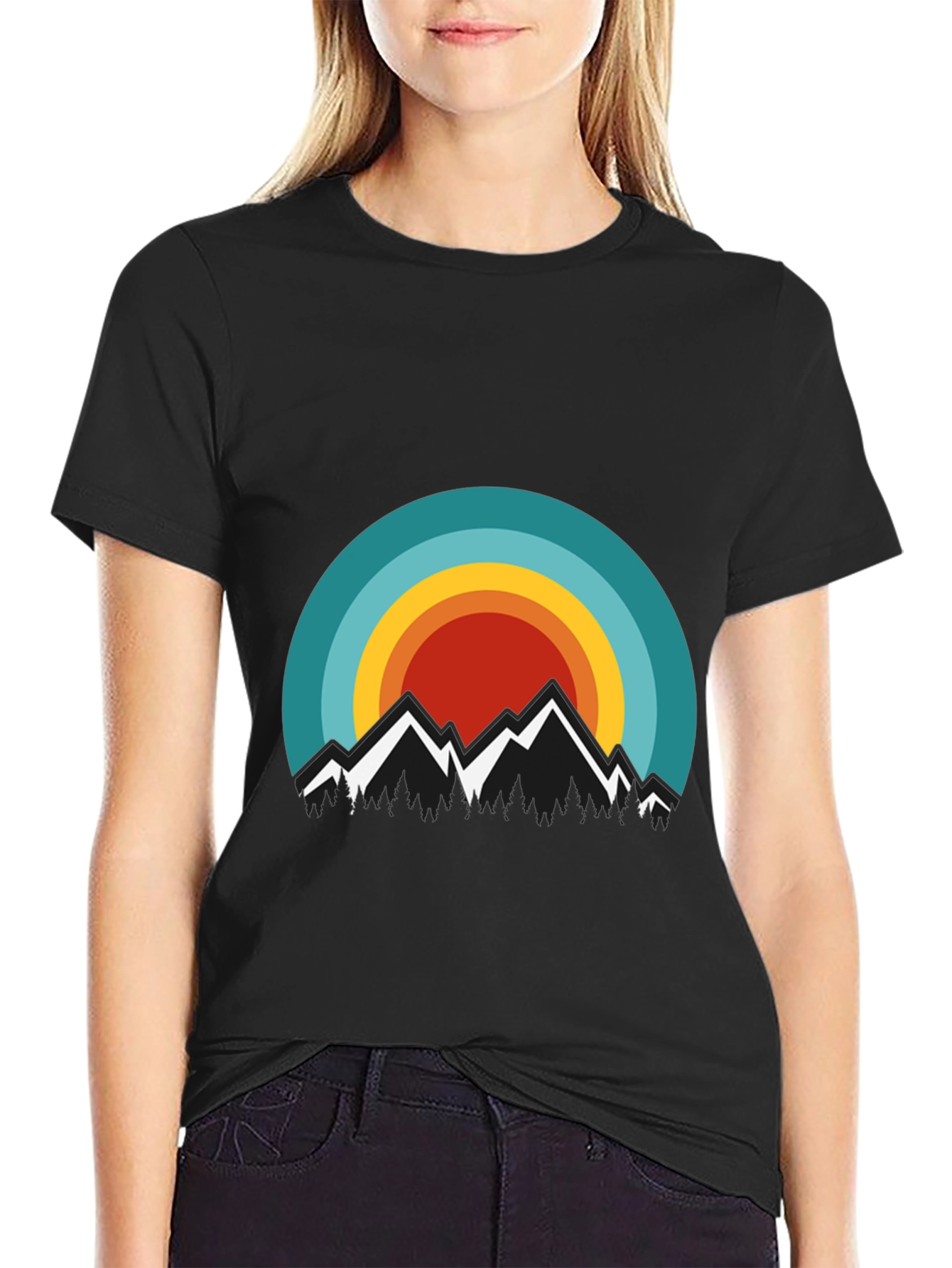 Mountain Sunset Graphic Tee - Stylish Black T-Shirt