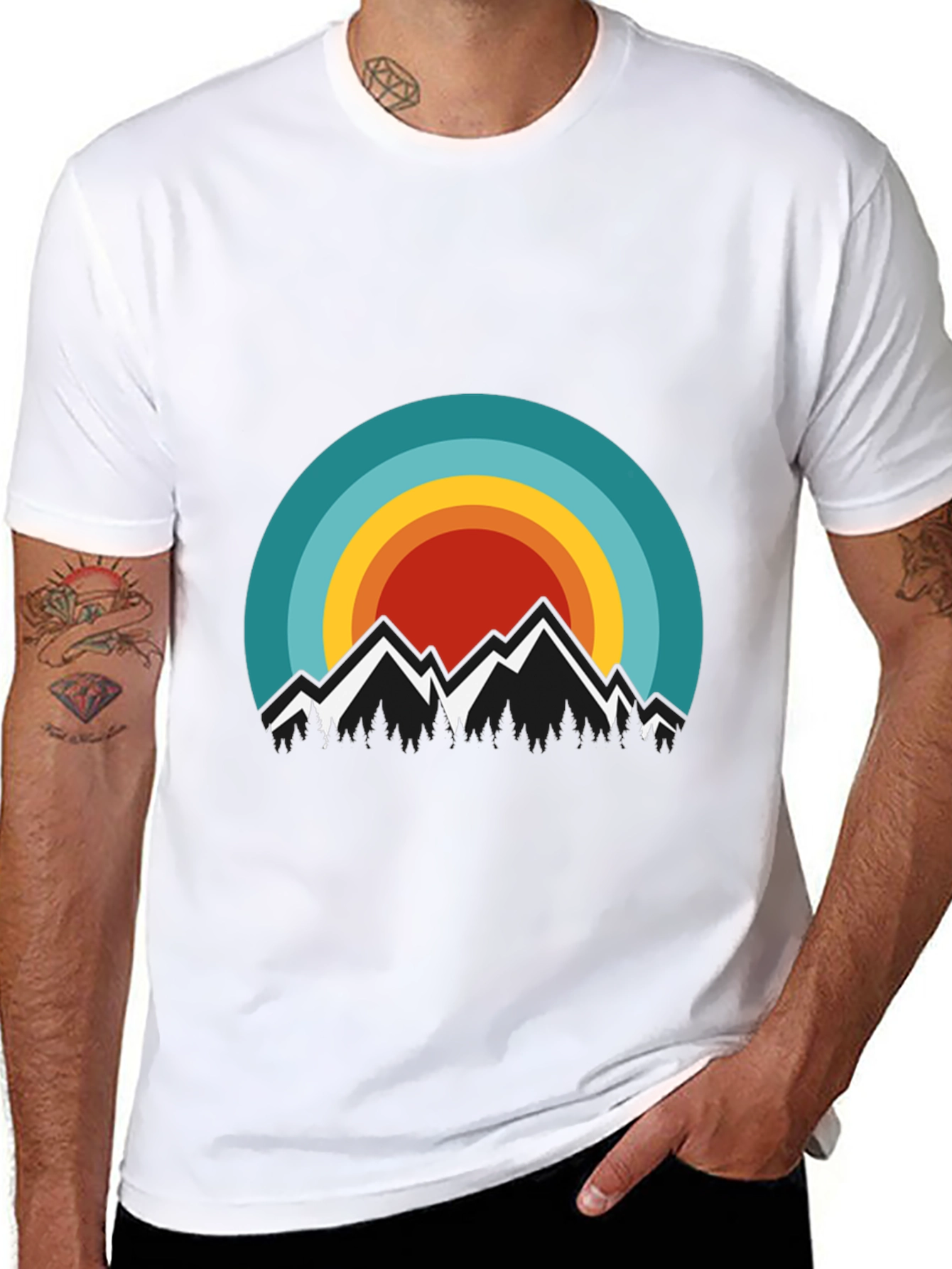 Mountain Sunset Graphic Tee - Stylish Black T-Shirt