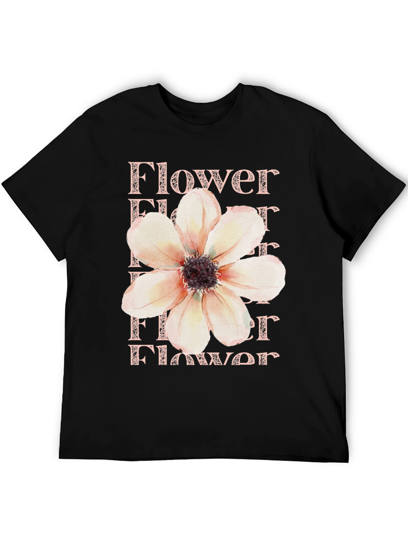 Floral Print T-Shirt - Black Cotton Tee