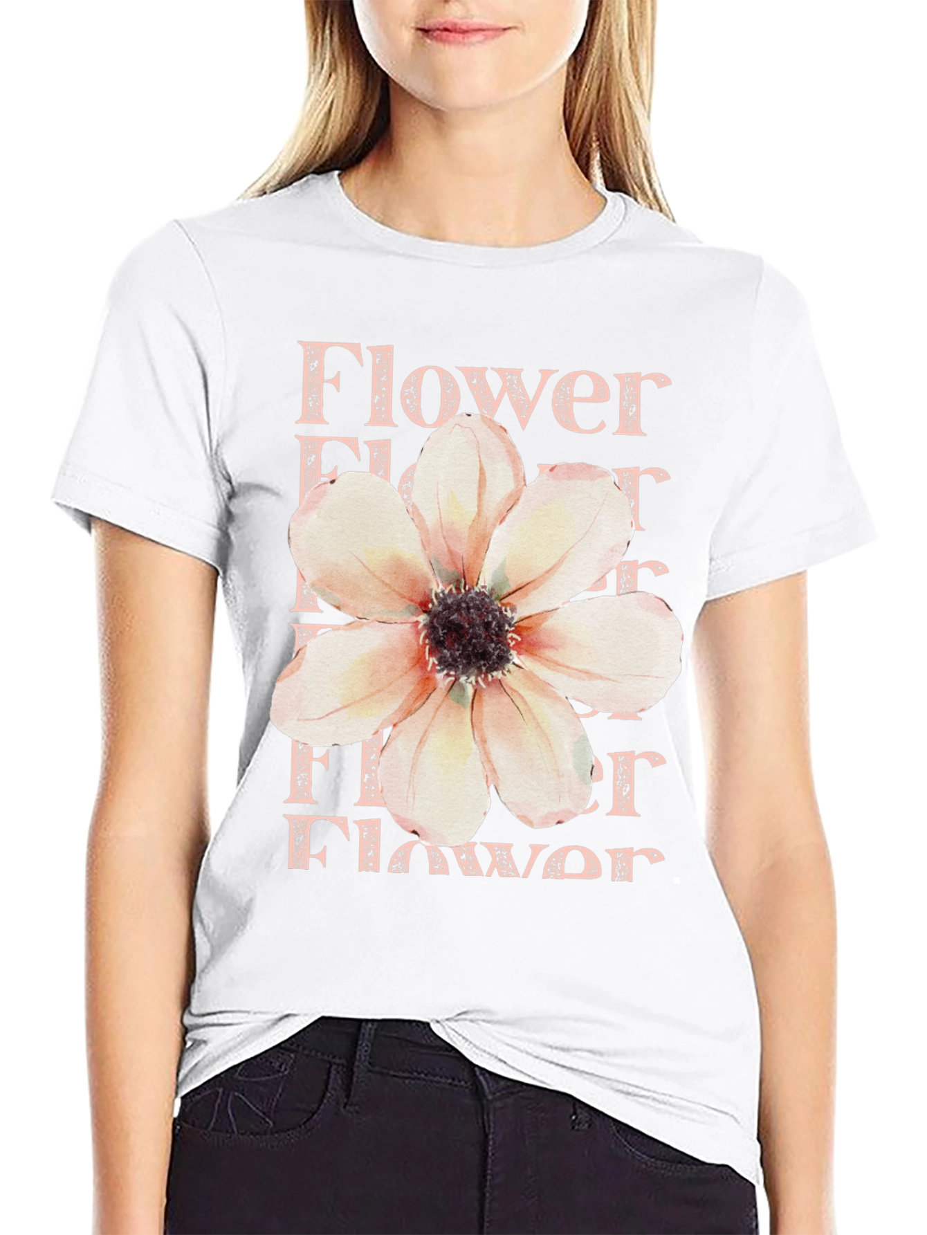Floral Print T-Shirt - Black Cotton Tee