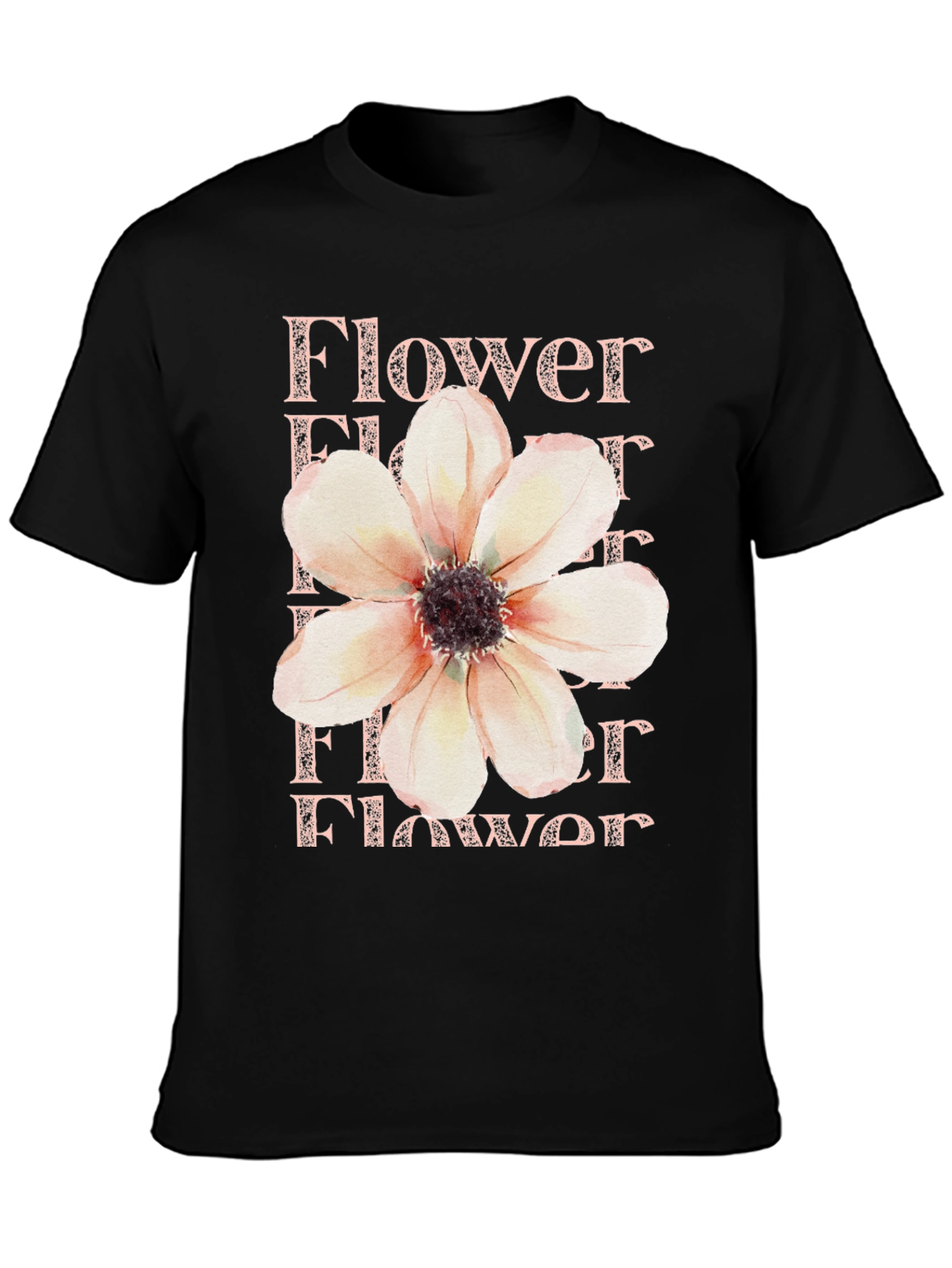 Floral Print T-Shirt - Black Cotton Tee