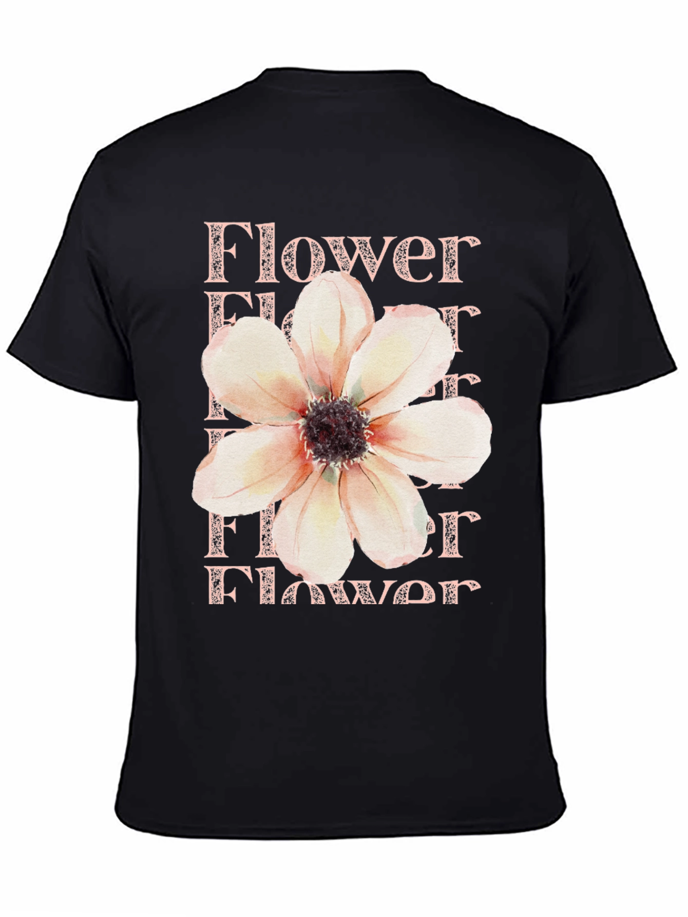 Floral Print T-Shirt - Black Cotton Tee