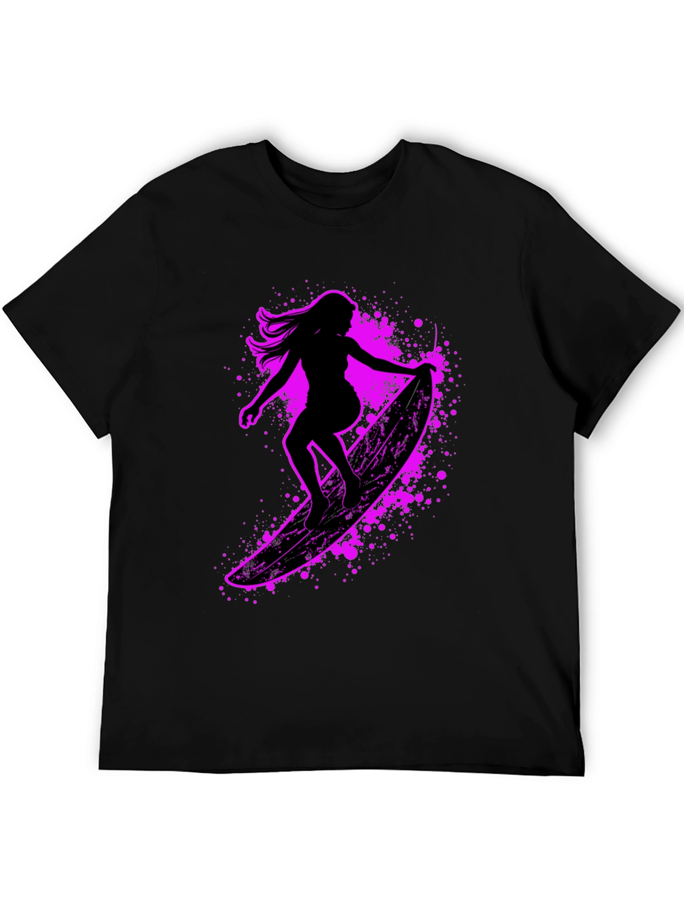 Surfer Girl Graphic Tee - Black Cotton Blend