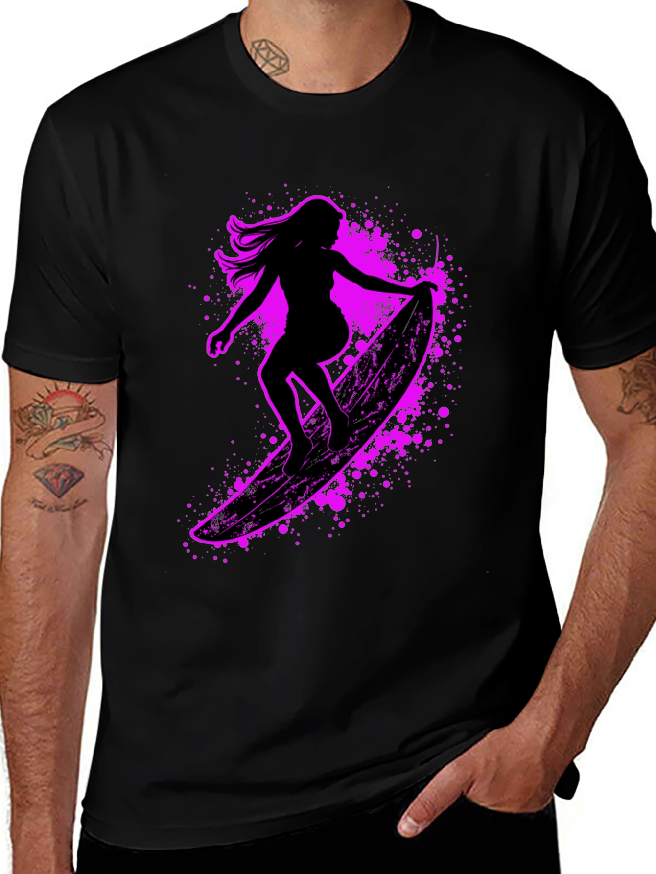 Surfer Girl Graphic Tee - Black Cotton Blend
