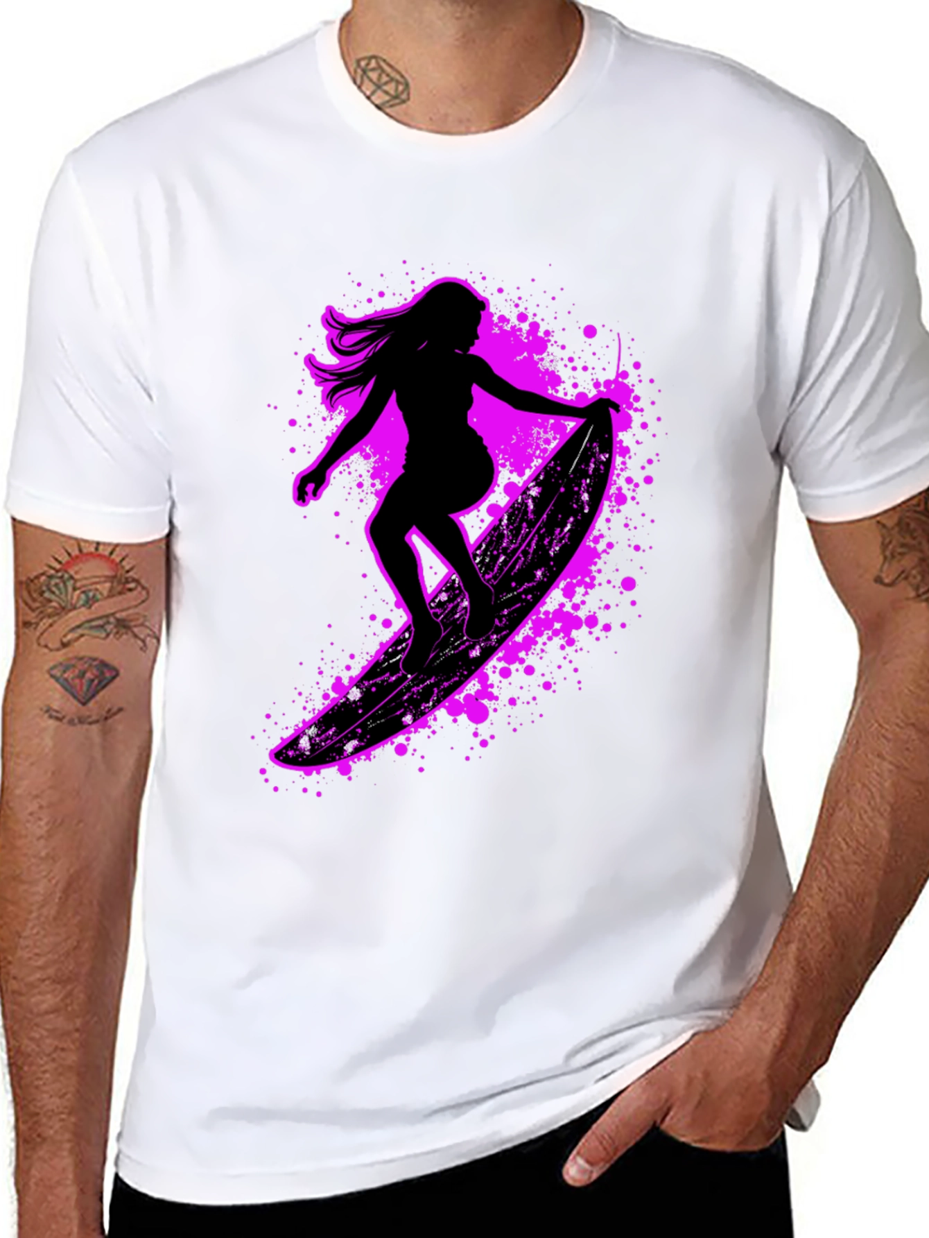 Surfer Girl Graphic Tee - Black Cotton Blend