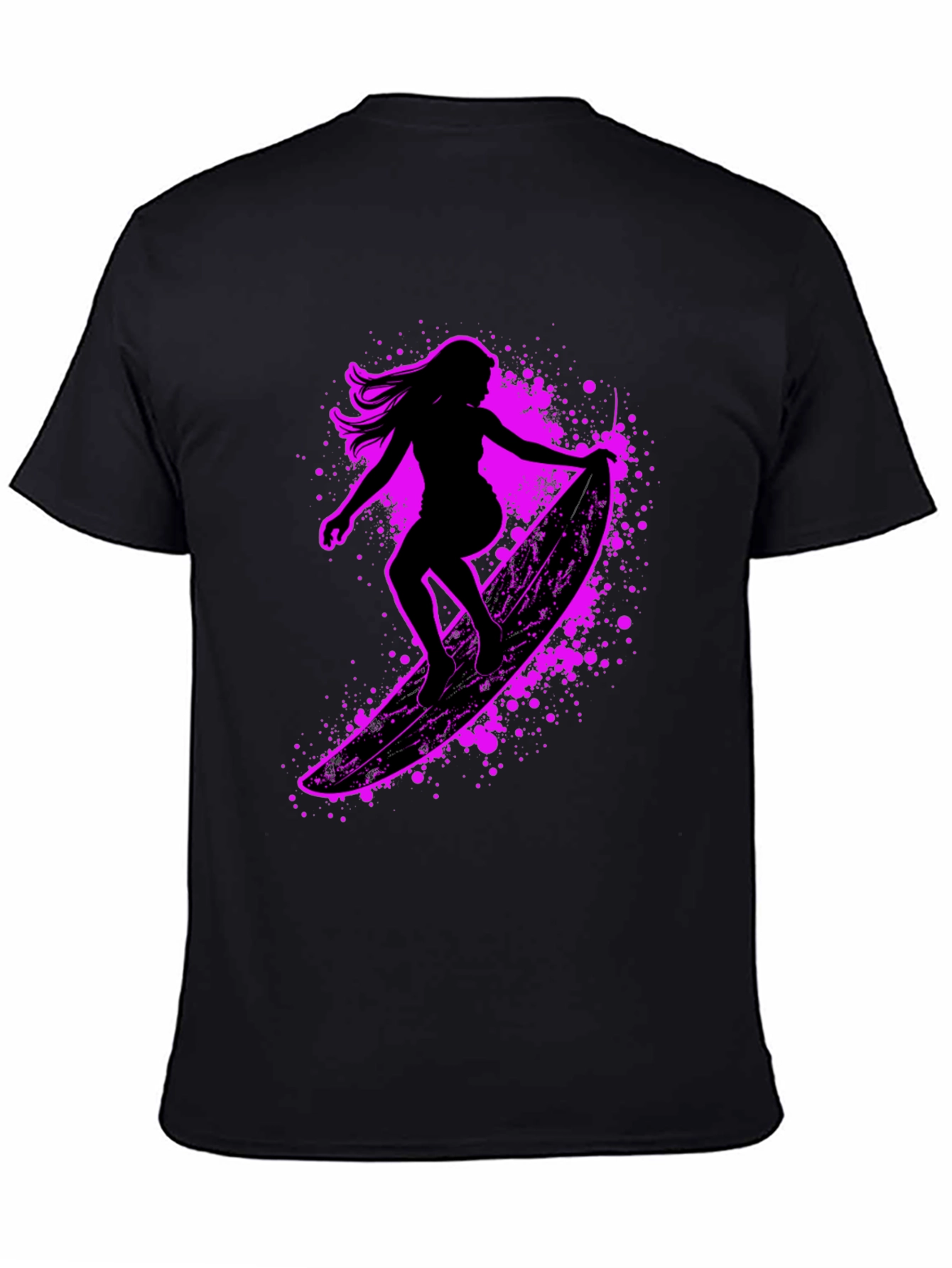 Surfer Girl Graphic Tee - Black Cotton Blend