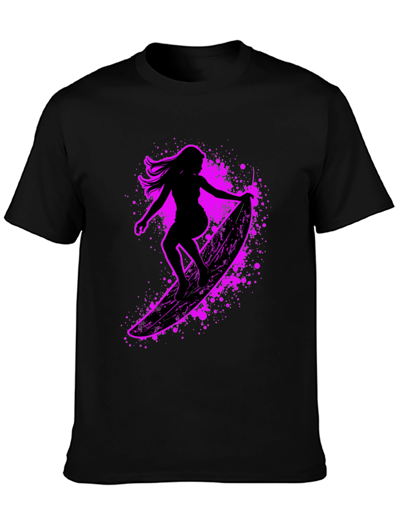 Surfer Girl Graphic Tee - Black Cotton Blend