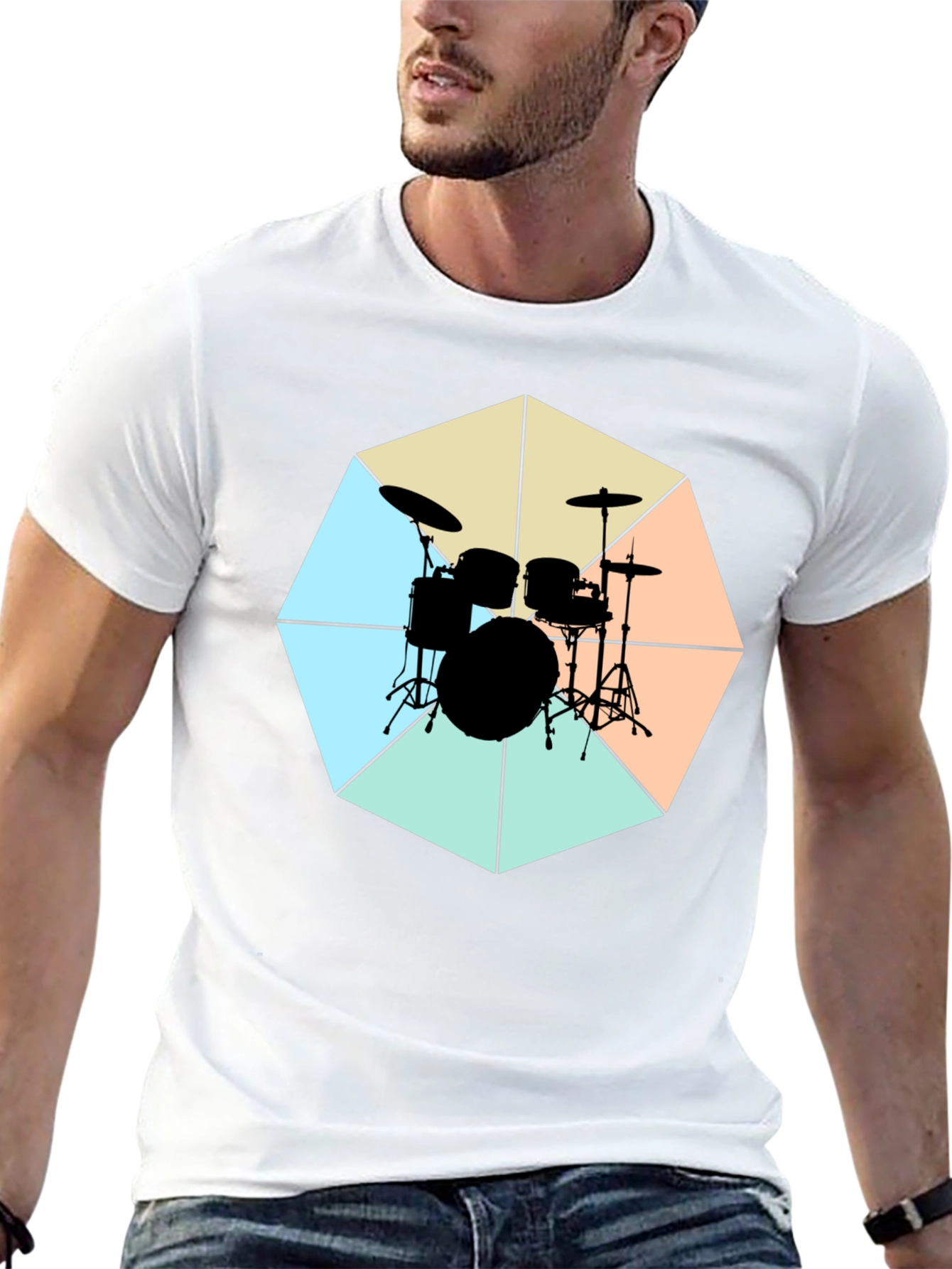 Geometric Drum Set Graphic Tee - Black Cotton