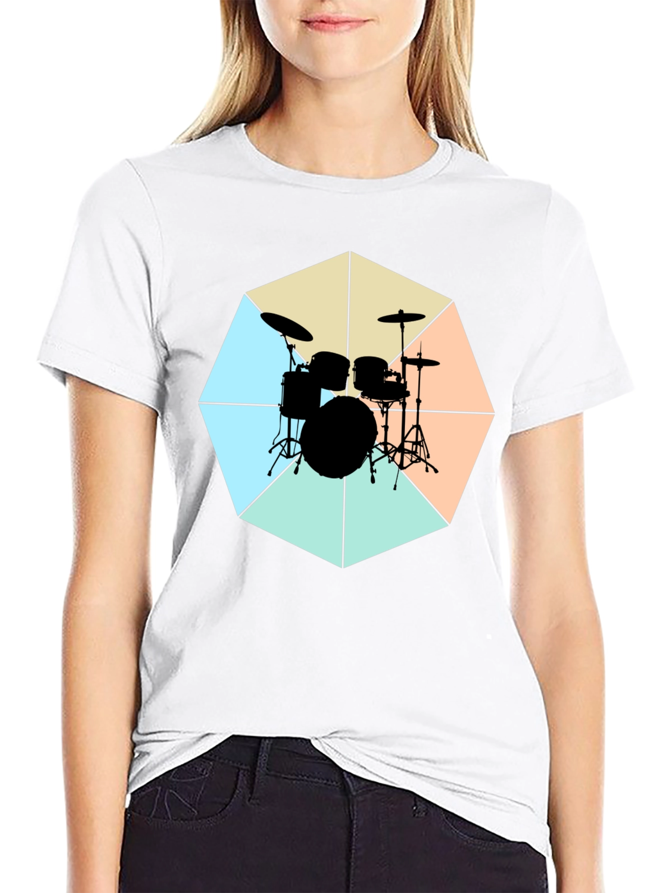Geometric Drum Set Graphic Tee - Black Cotton