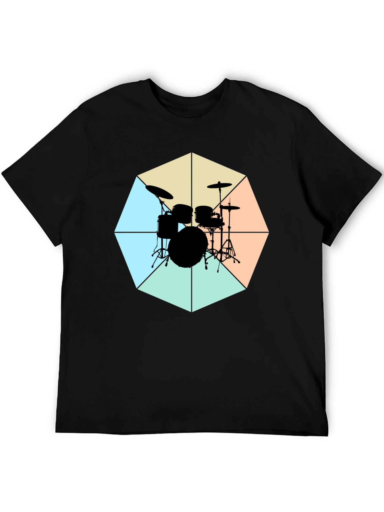 Geometric Drum Set Graphic Tee - Black Cotton