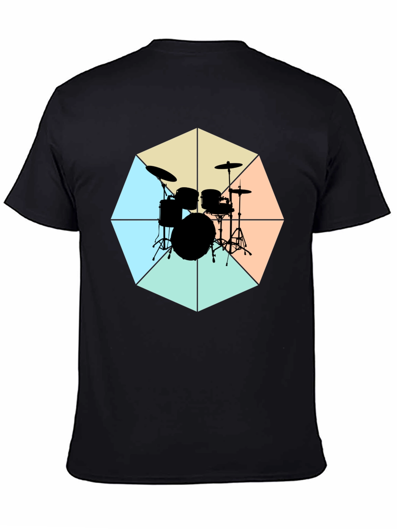 Geometric Drum Set Graphic Tee - Black Cotton