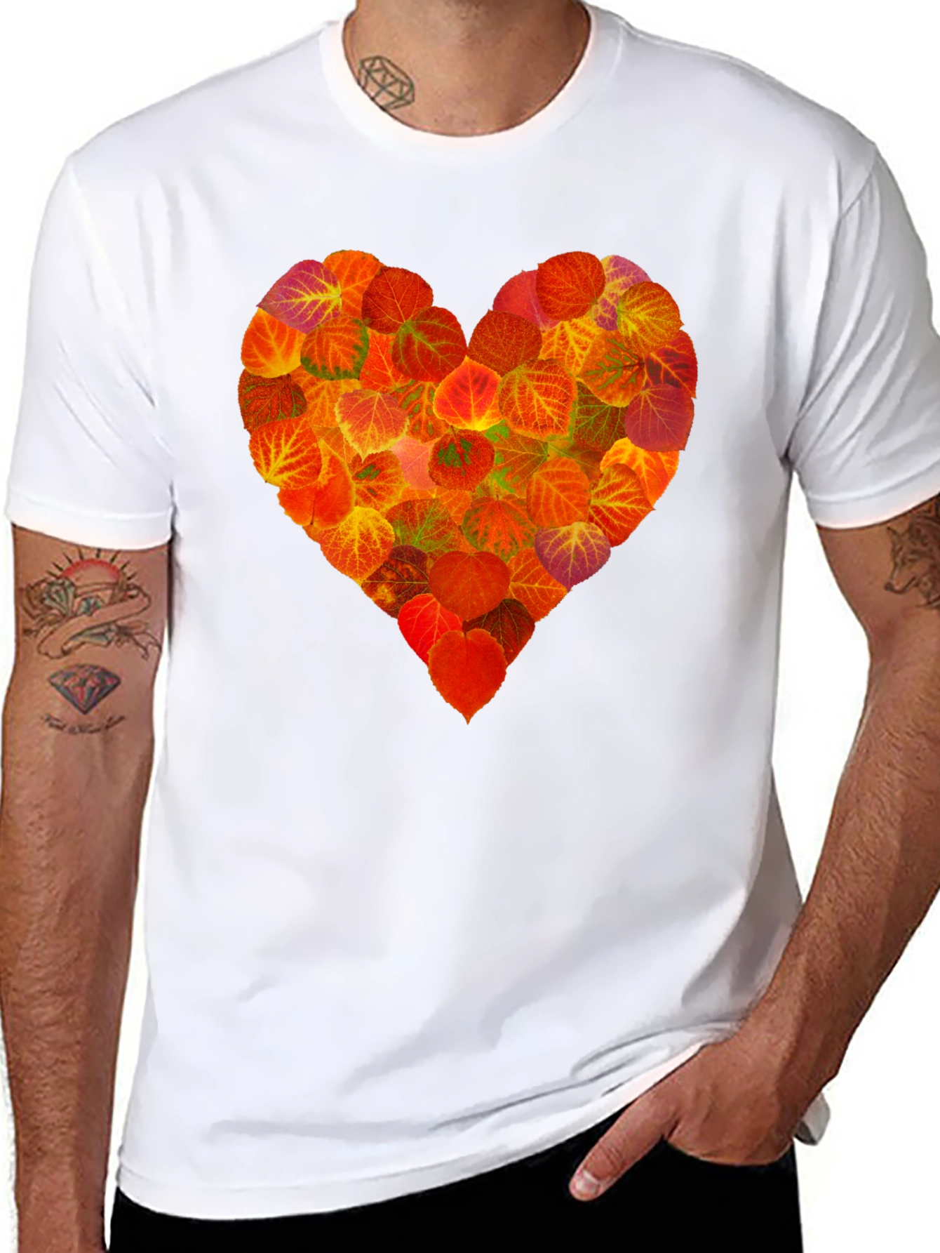 Autumn Leaves Heart Graphic T-Shirt - Nature Lover Tee