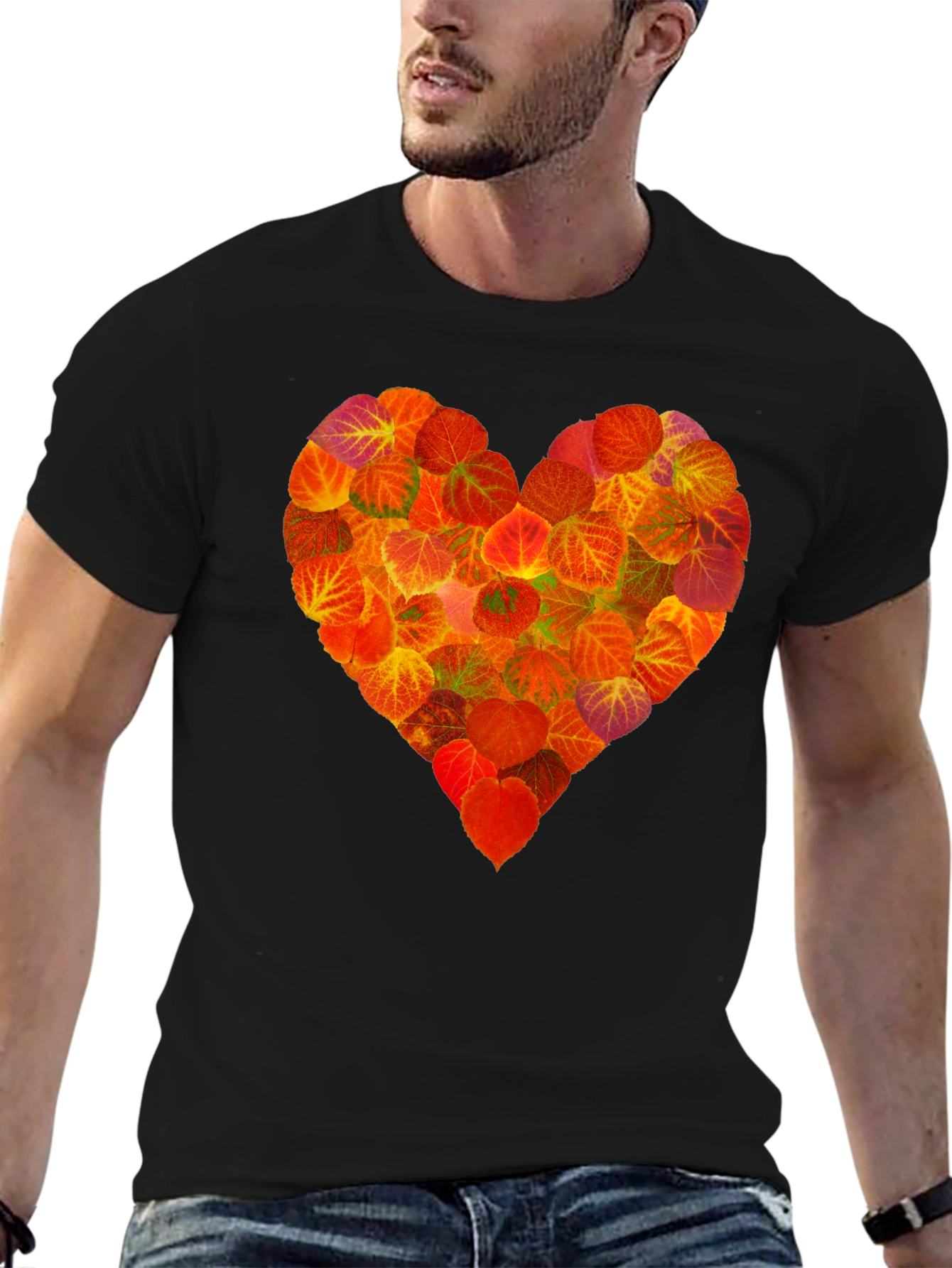 Autumn Leaves Heart Graphic T-Shirt - Nature Lover Tee