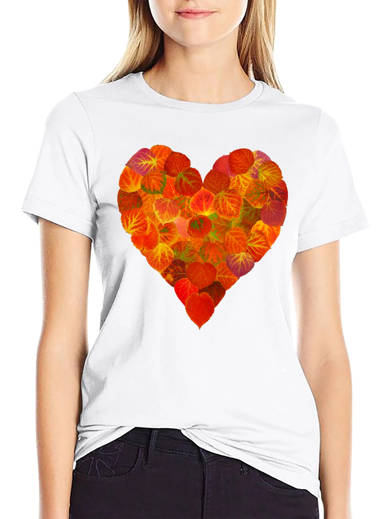 Autumn Leaves Heart Graphic T-Shirt - Nature Lover Tee