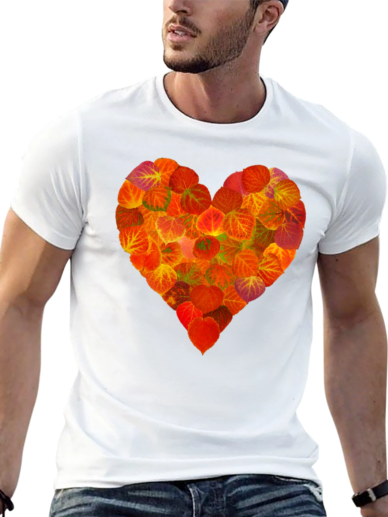 Autumn Leaves Heart Graphic T-Shirt - Nature Lover Tee