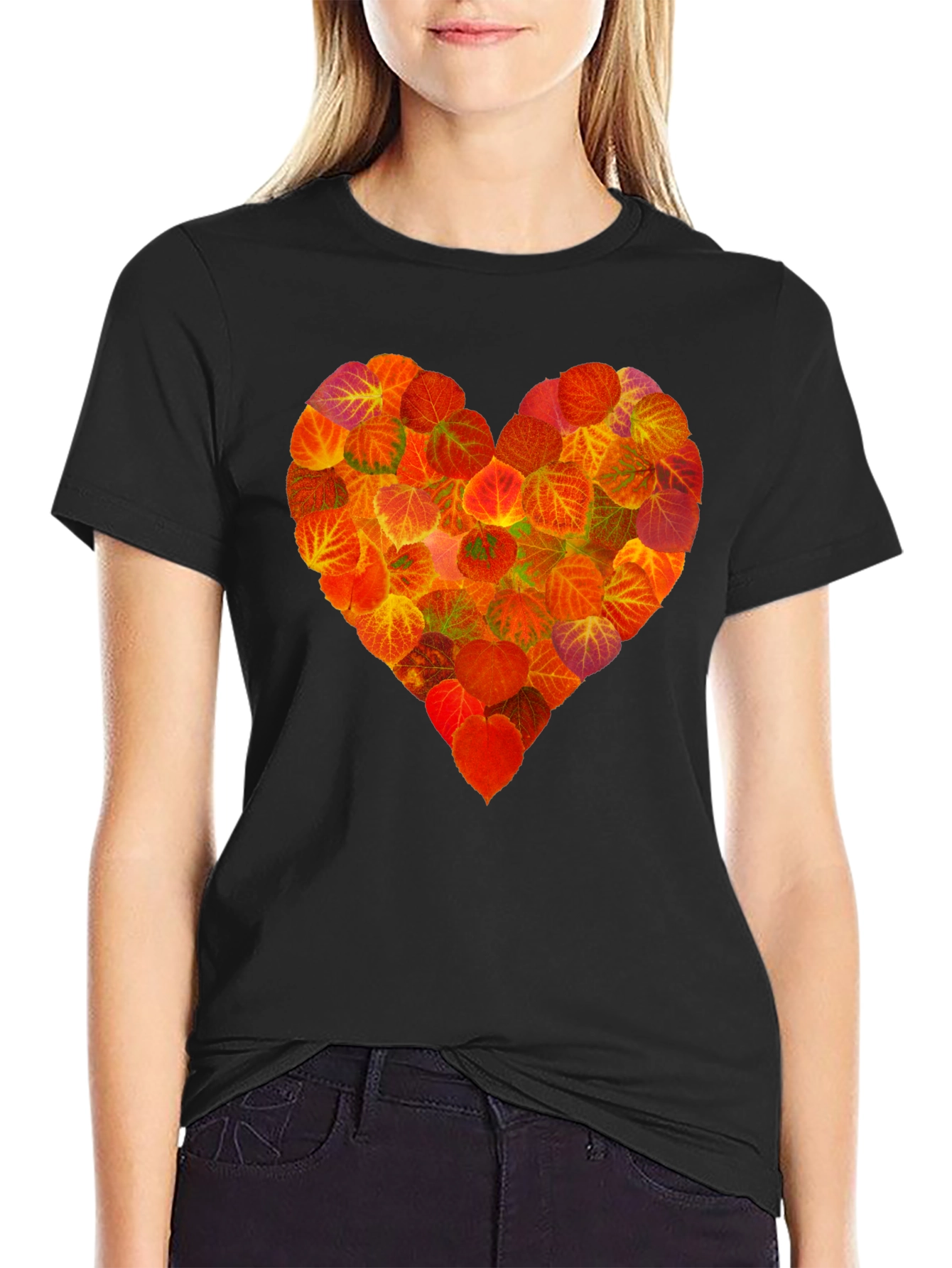 Autumn Leaves Heart Graphic T-Shirt - Nature Lover Tee