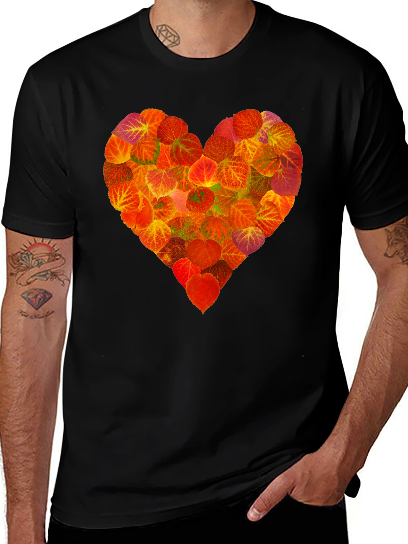 Autumn Leaves Heart Graphic T-Shirt - Nature Lover Tee