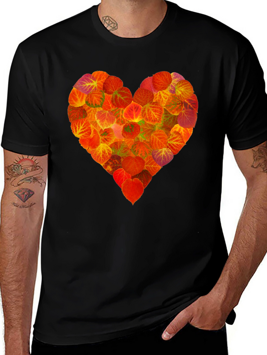 Autumn Leaves Heart Graphic T-Shirt - Nature Lover Tee