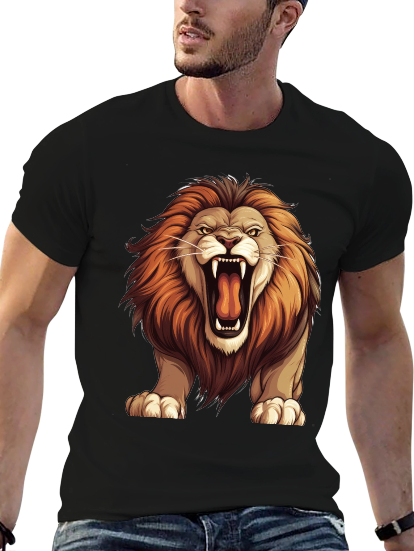 Lion Graphic Tee - Bold Animal Print T-Shirt