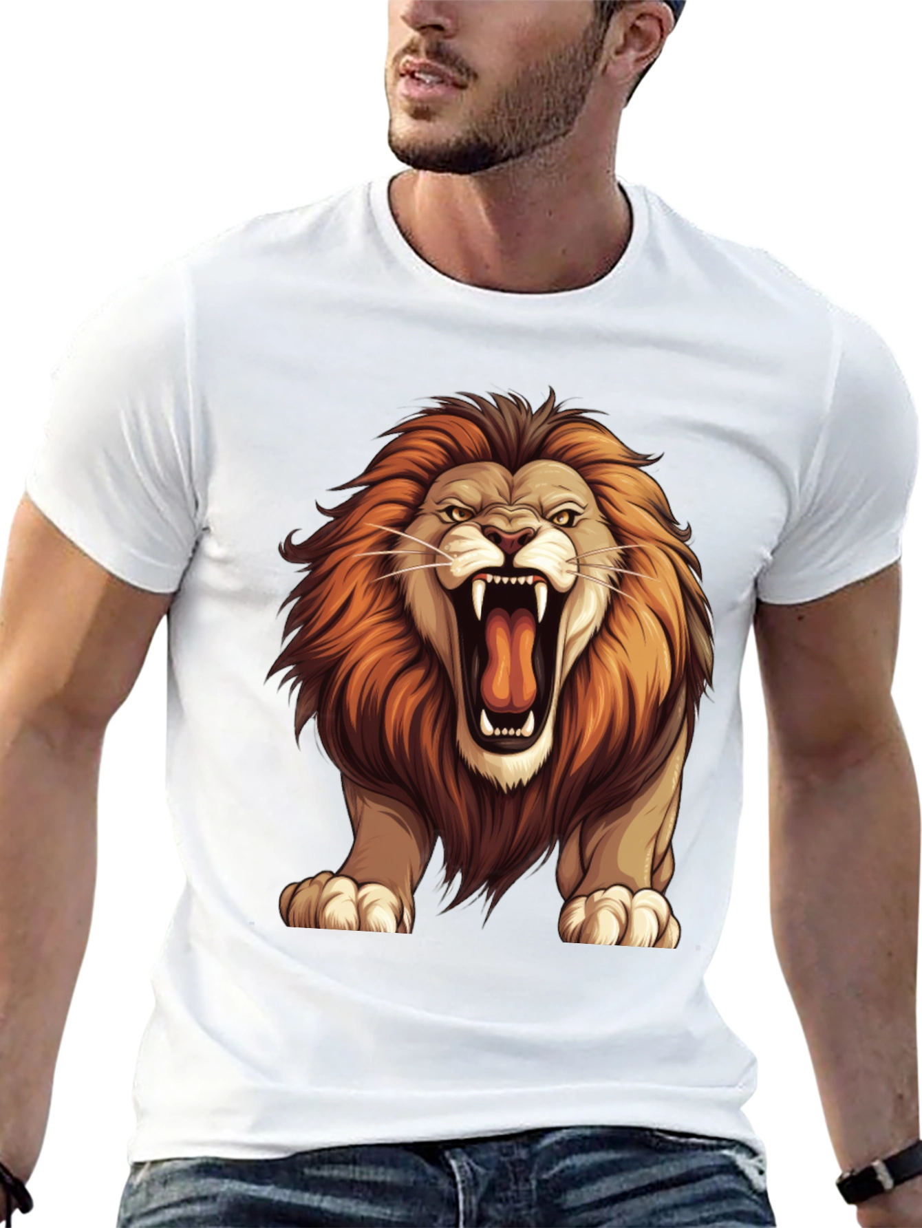 Lion Graphic Tee - Bold Animal Print T-Shirt
