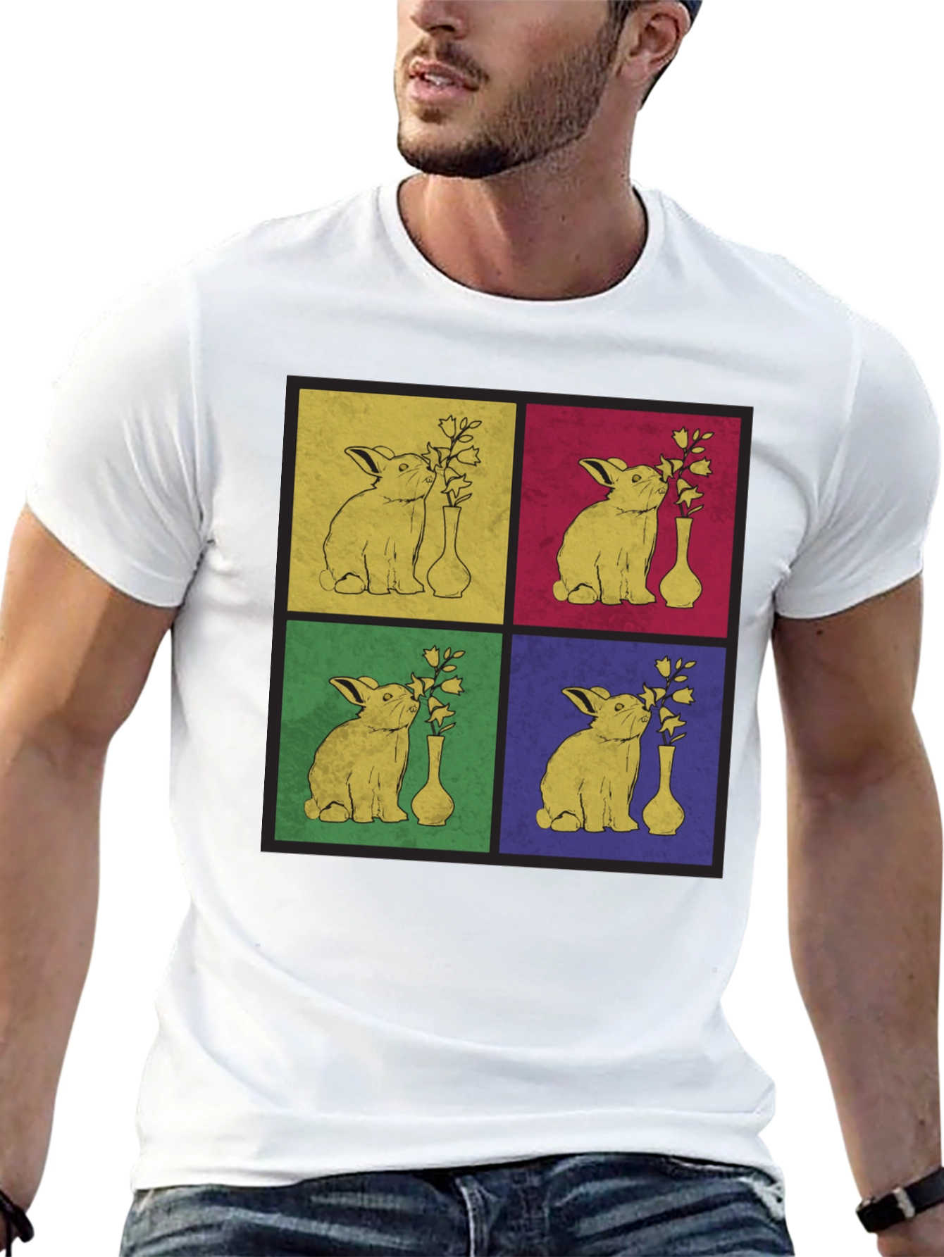 Retro Rabbit Pop Art Graphic T-Shirt