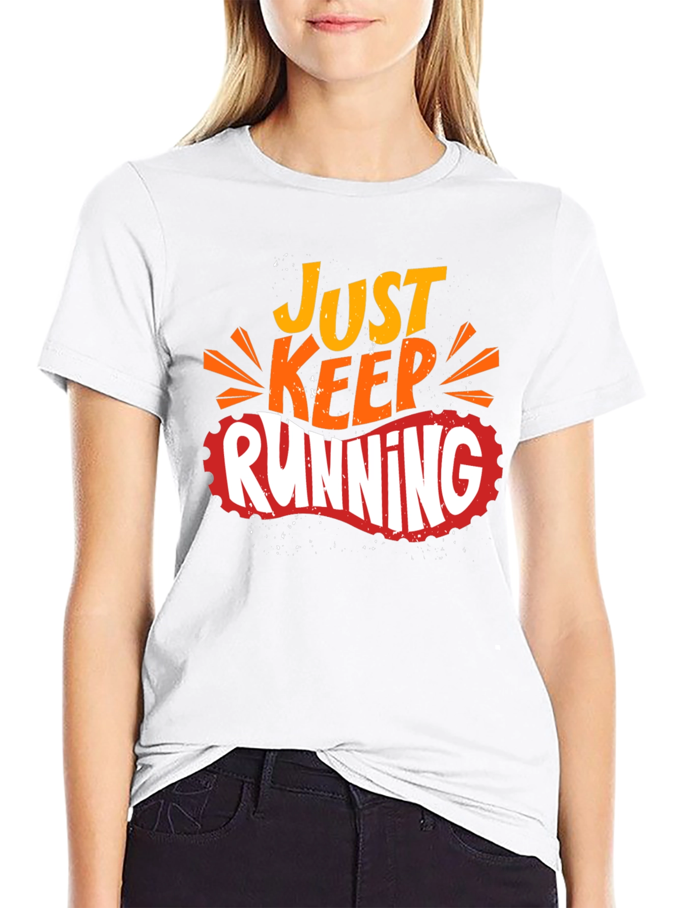 Just Keep Running Graphic Print Black T-Shirt