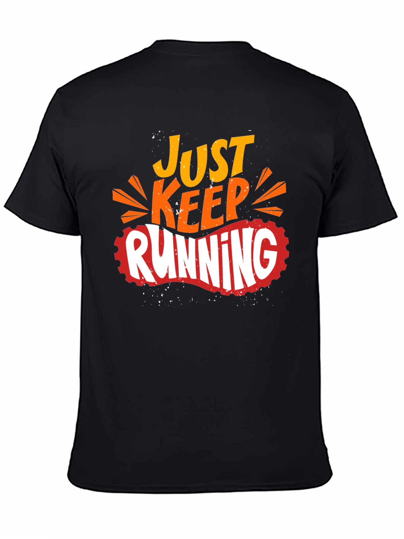 Just Keep Running Graphic Print Black T-Shirt
