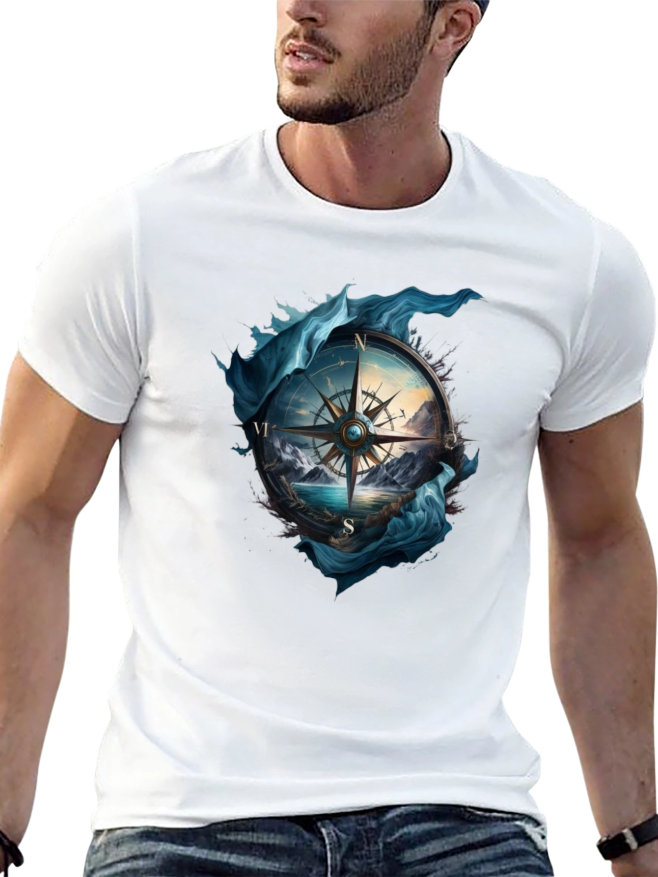 Compass Design Black T-Shirt