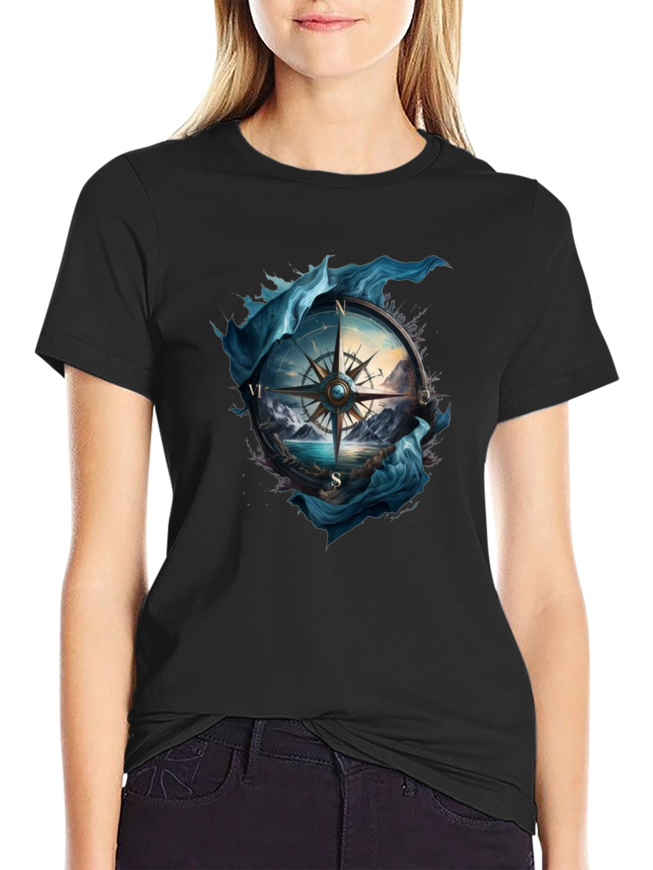 Compass Design Black T-Shirt
