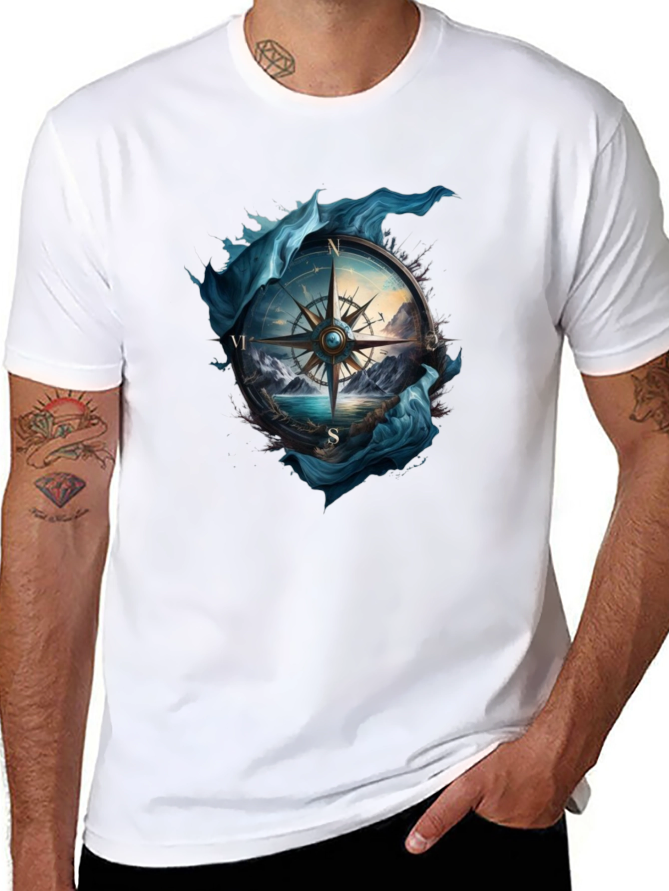 Compass Design Black T-Shirt