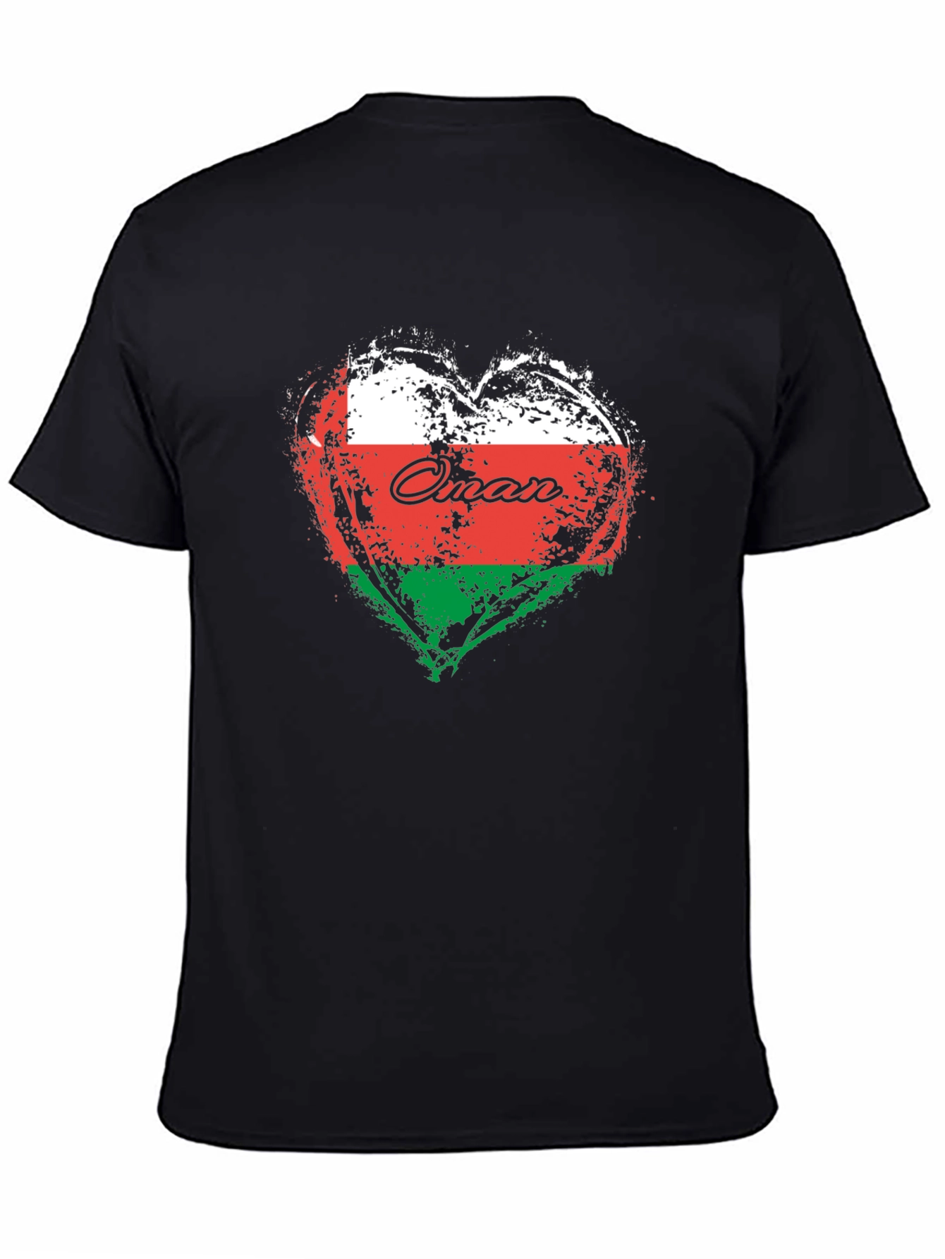 Oman Flag Heart T-Shirt Black Cotton Casual Tee