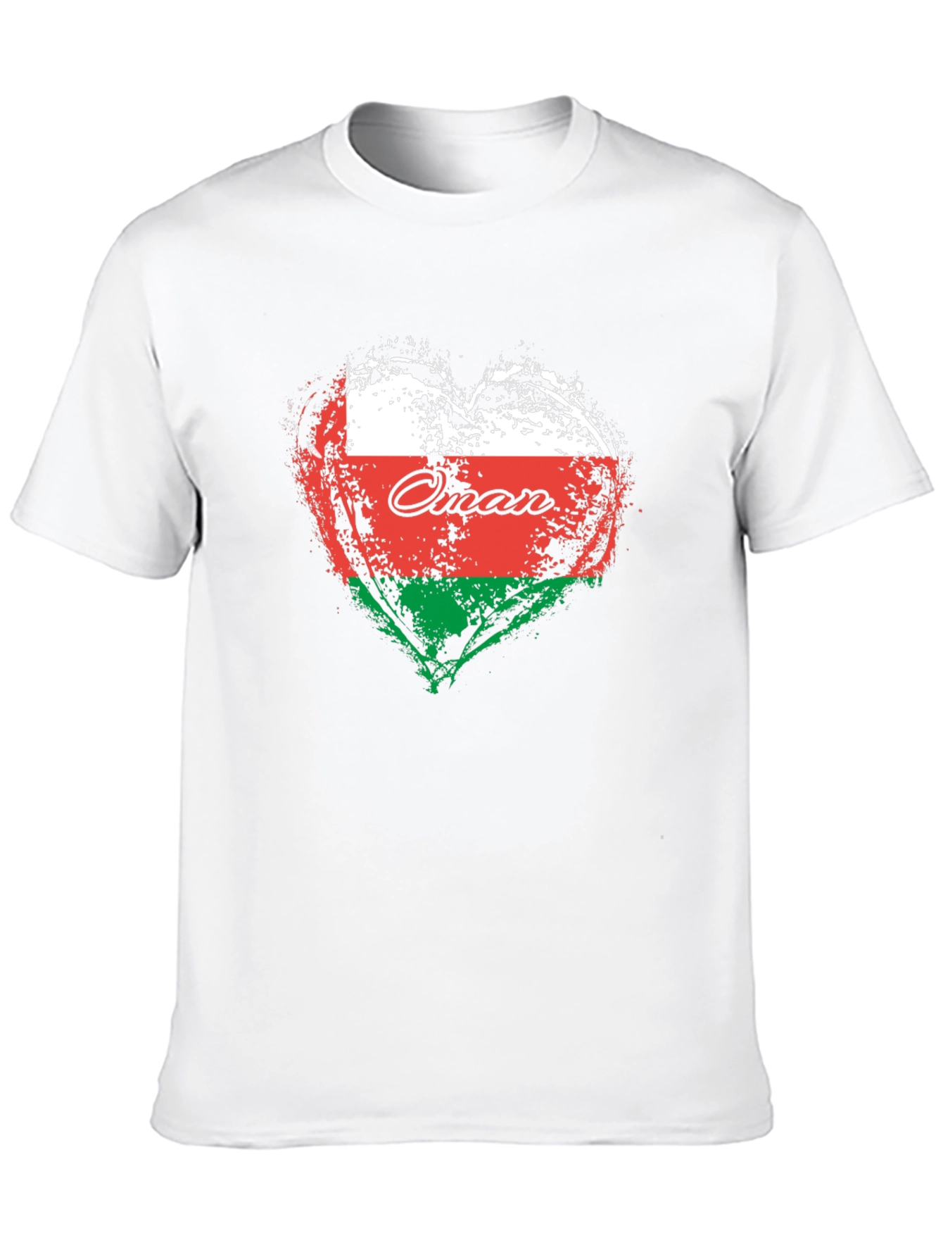 Oman Flag Heart T-Shirt Black Cotton Casual Tee