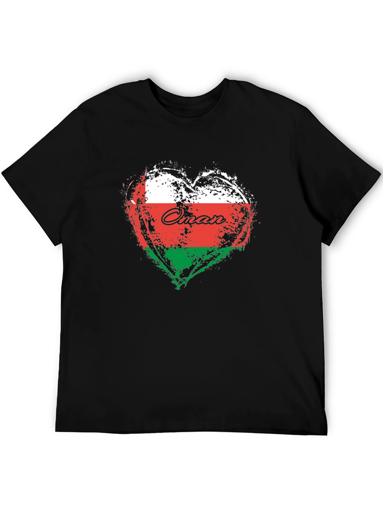 Oman Flag Heart T-Shirt Black Cotton Casual Tee